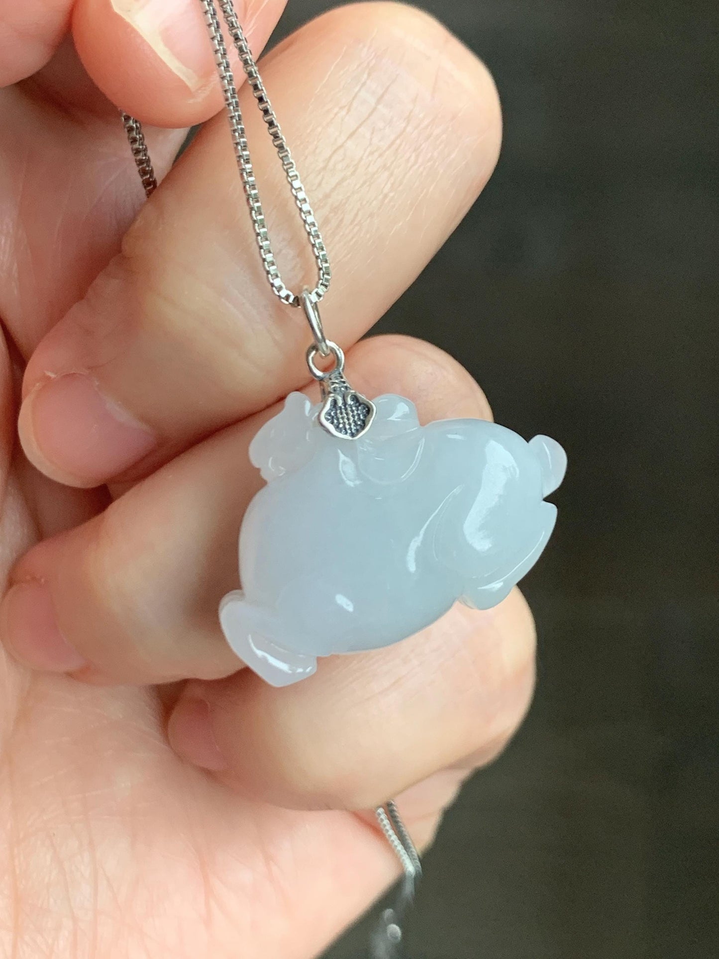 Natural Grade A Icy Translucent Gelatinous Icy White Jade Jadeite Carved Tang Horse Pendant Sterling Silver 9g 天然冰细糯淡蓝底翡翠唐马银镶吊坠 TMQ160