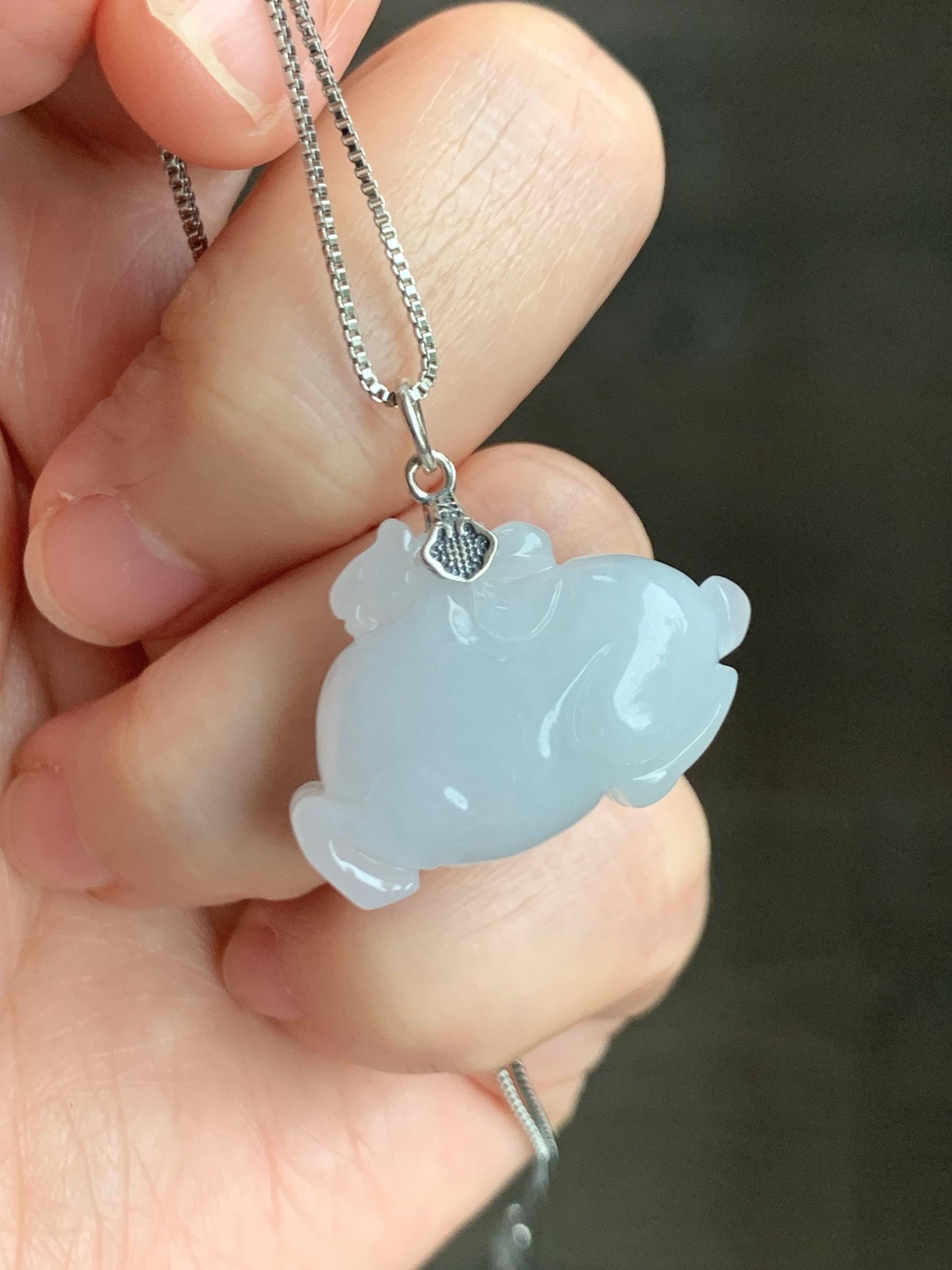 Natural Grade A Icy Translucent Gelatinous Icy White Jade Jadeite Carved Tang Horse Pendant Sterling Silver 9g 天然冰细糯淡蓝底翡翠唐马银镶吊坠 TMQ160