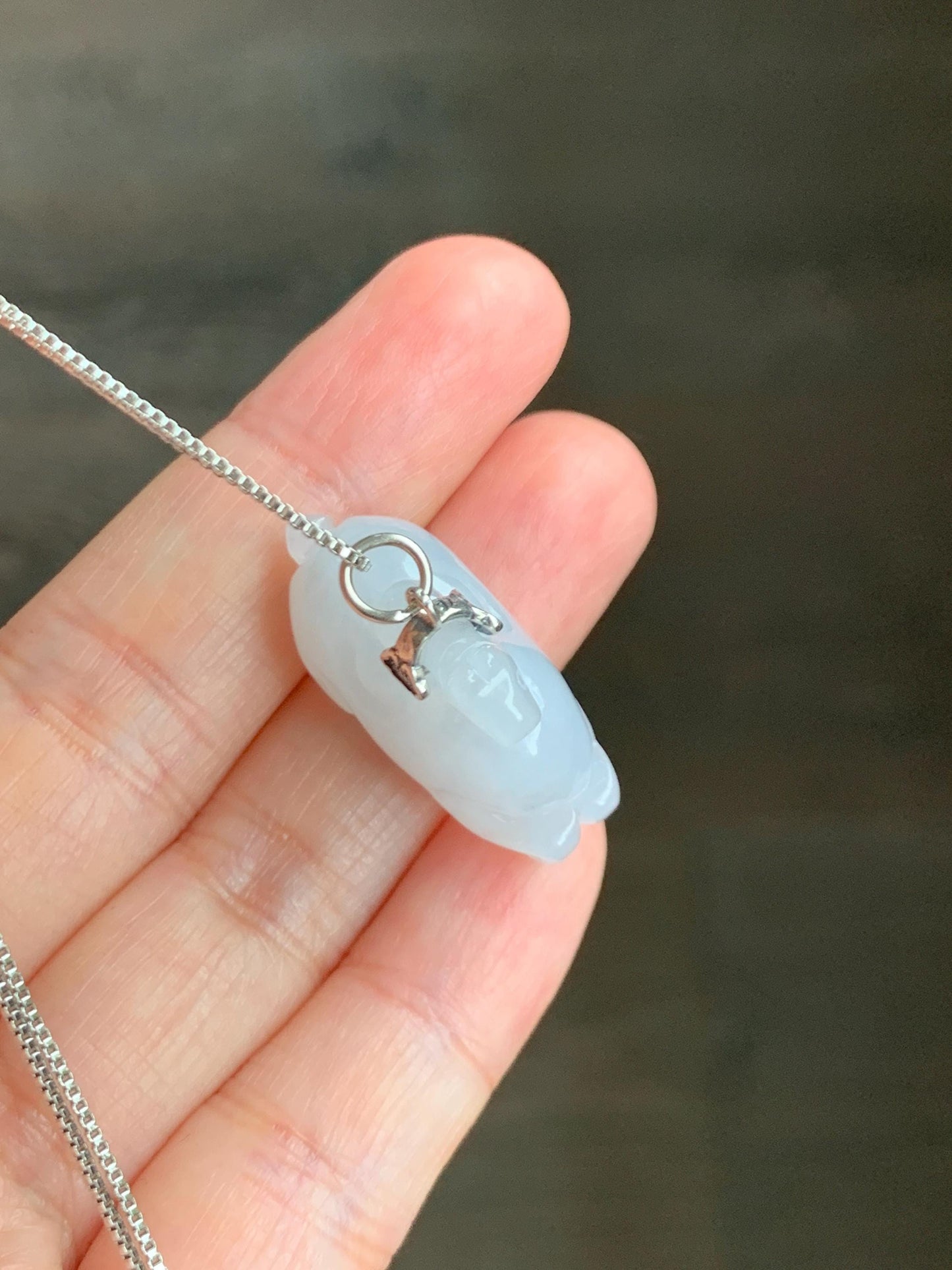 Natural Grade A Icy Translucent Gelatinous Icy White Jade Jadeite Carved Tang Horse Pendant Sterling Silver 9g 天然冰细糯淡蓝底翡翠唐马银镶吊坠 TMQ160