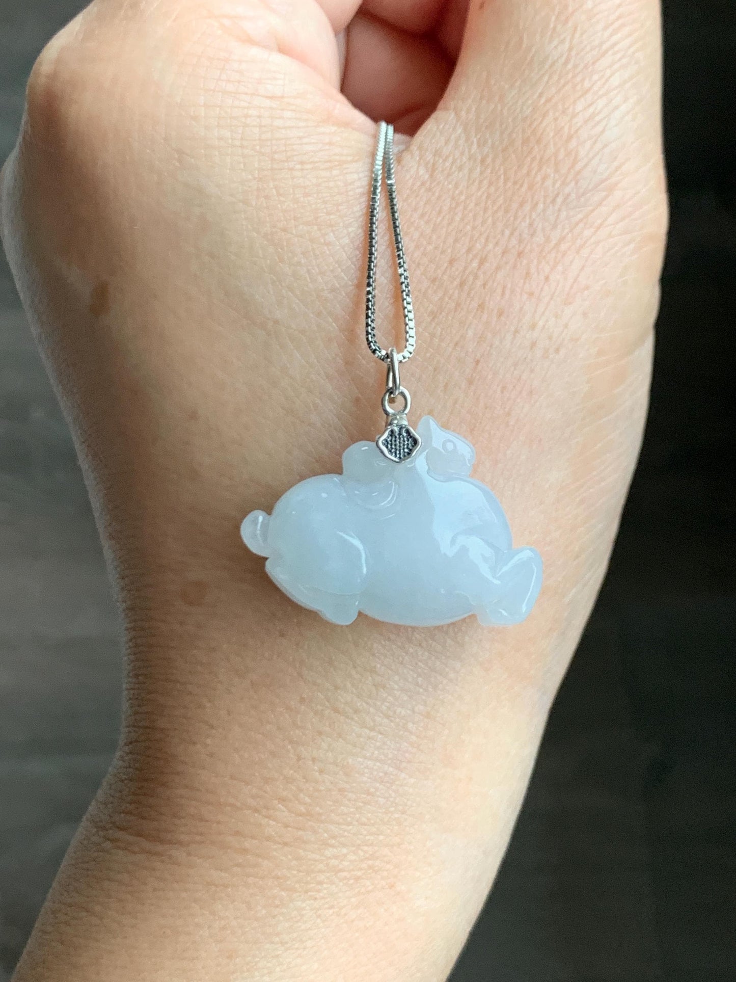 Natural Grade A Icy Translucent Gelatinous Icy White Jade Jadeite Carved Tang Horse Pendant Sterling Silver 9g 天然冰细糯淡蓝底翡翠唐马银镶吊坠 TMQ160