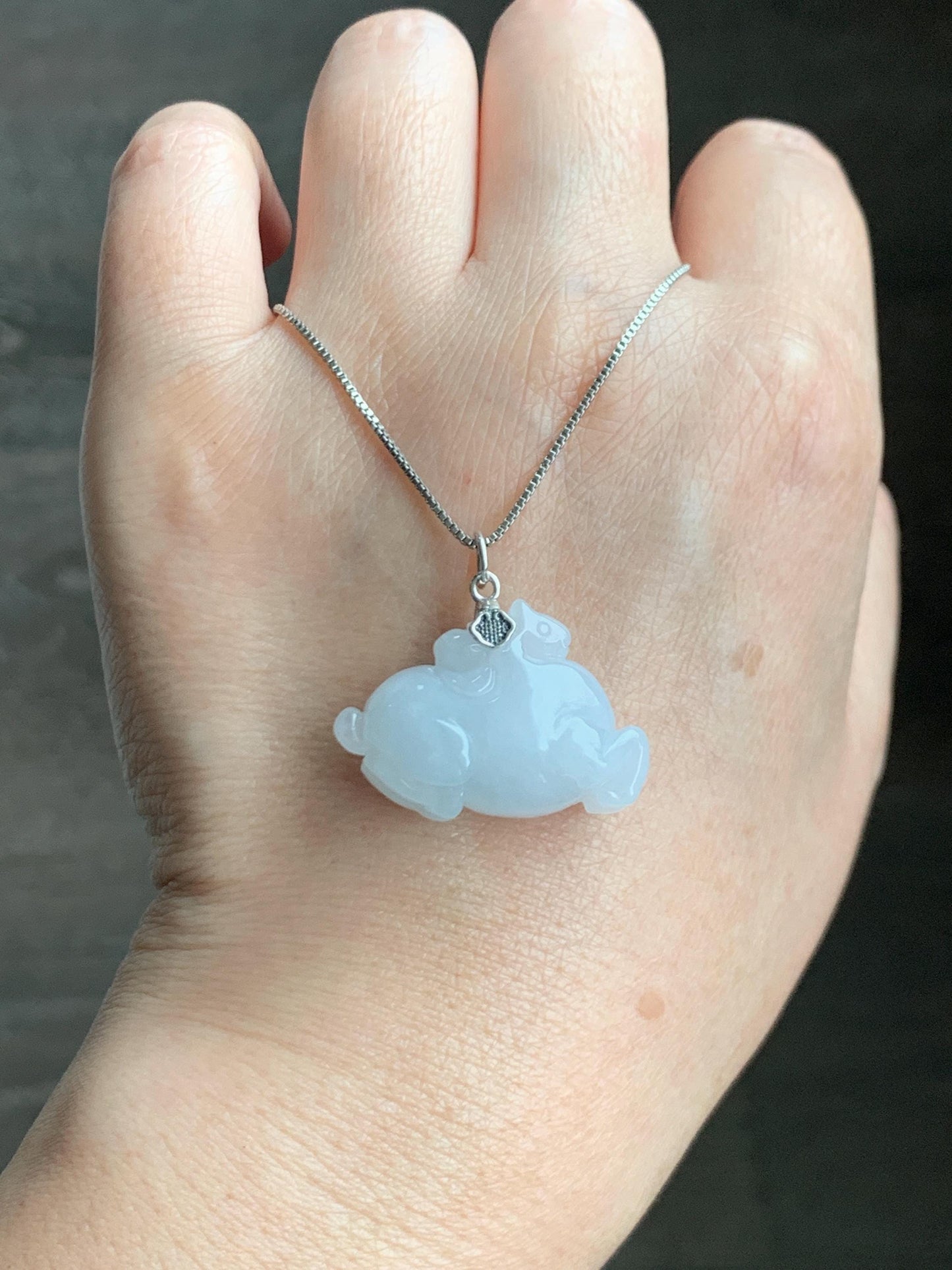 Natural Grade A Icy Translucent Gelatinous Icy White Jade Jadeite Carved Tang Horse Pendant Sterling Silver 9g 天然冰细糯淡蓝底翡翠唐马银镶吊坠 TMQ160