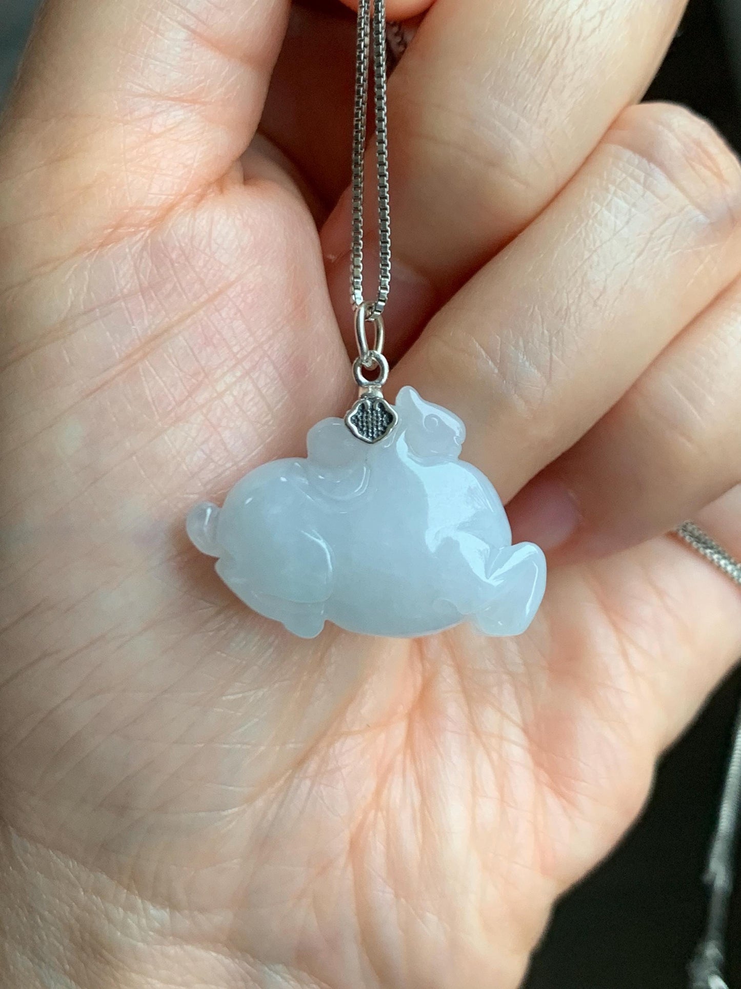 Natural Grade A Icy Translucent Gelatinous Icy White Jade Jadeite Carved Tang Horse Pendant Sterling Silver 9g 天然冰细糯淡蓝底翡翠唐马银镶吊坠 TMQ160