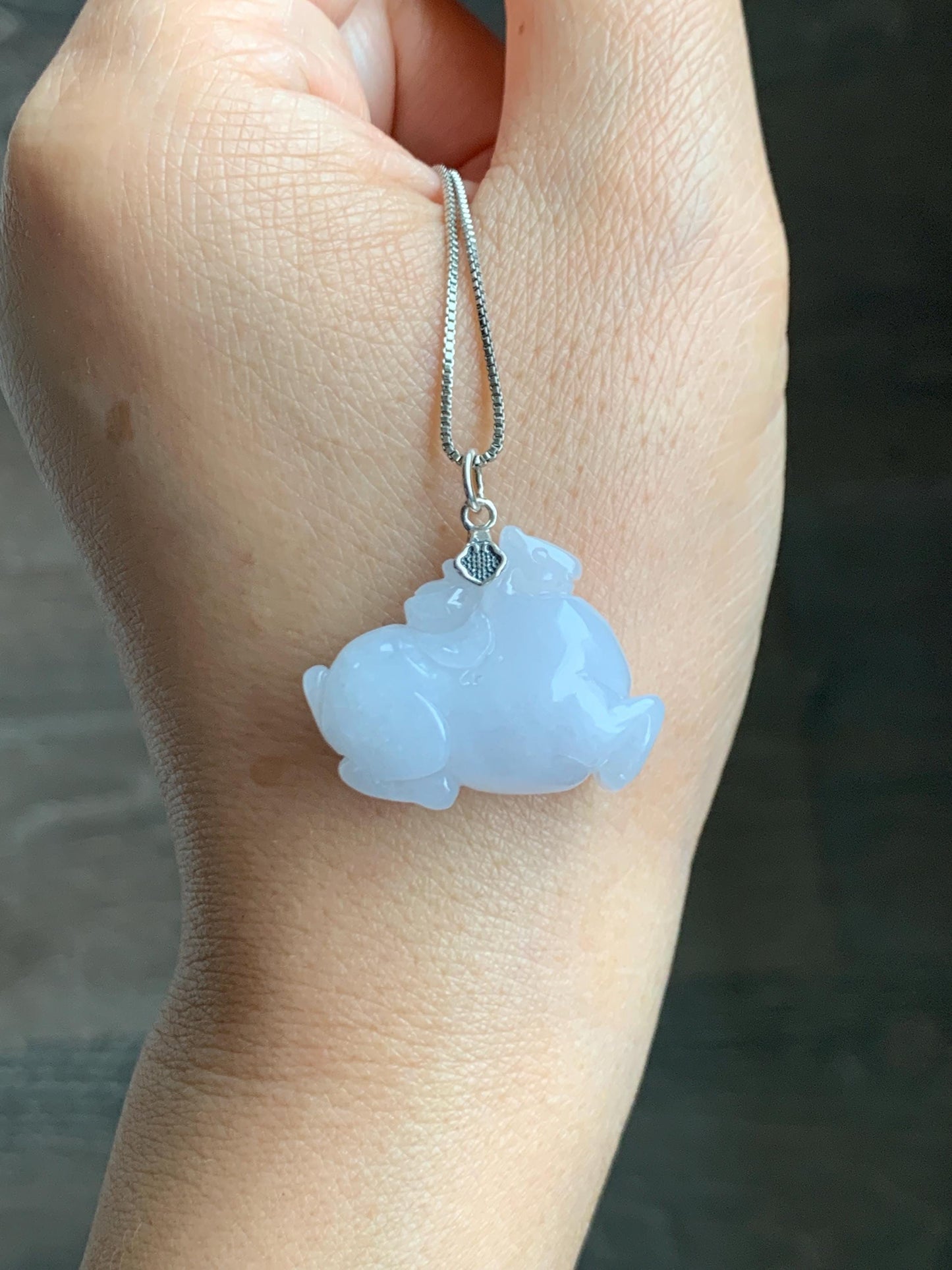 Natural Grade A Icy Translucent Gelatinous Icy White Jade Jadeite Carved Tang Horse Pendant Sterling Silver 10g 天然冰细糯淡紫底翡翠唐马银镶吊坠 TMZ160