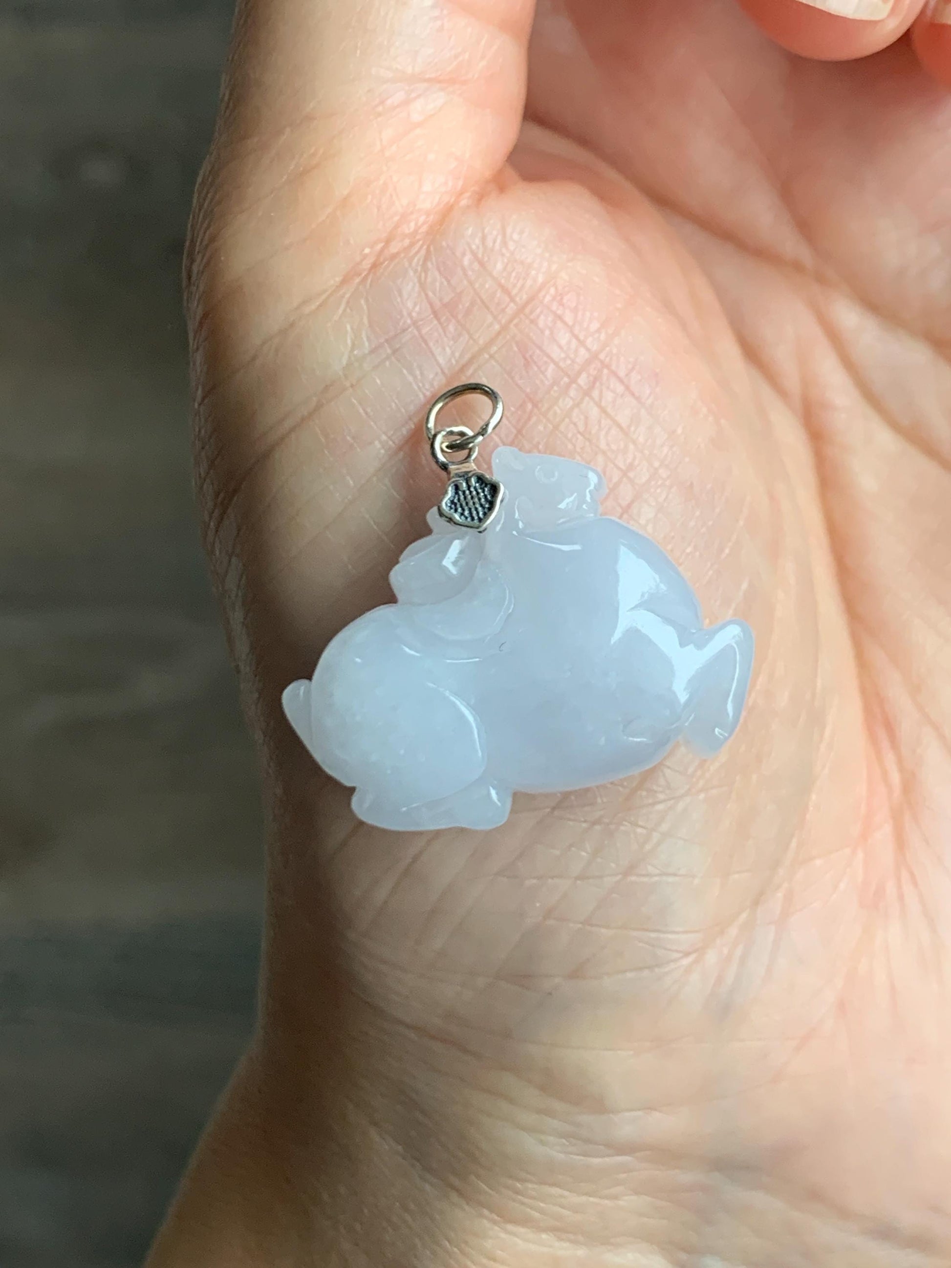 Natural Grade A Icy Translucent Gelatinous Icy White Jade Jadeite Carved Tang Horse Pendant Sterling Silver 10g 天然冰细糯淡紫底翡翠唐马银镶吊坠 TMZ160
