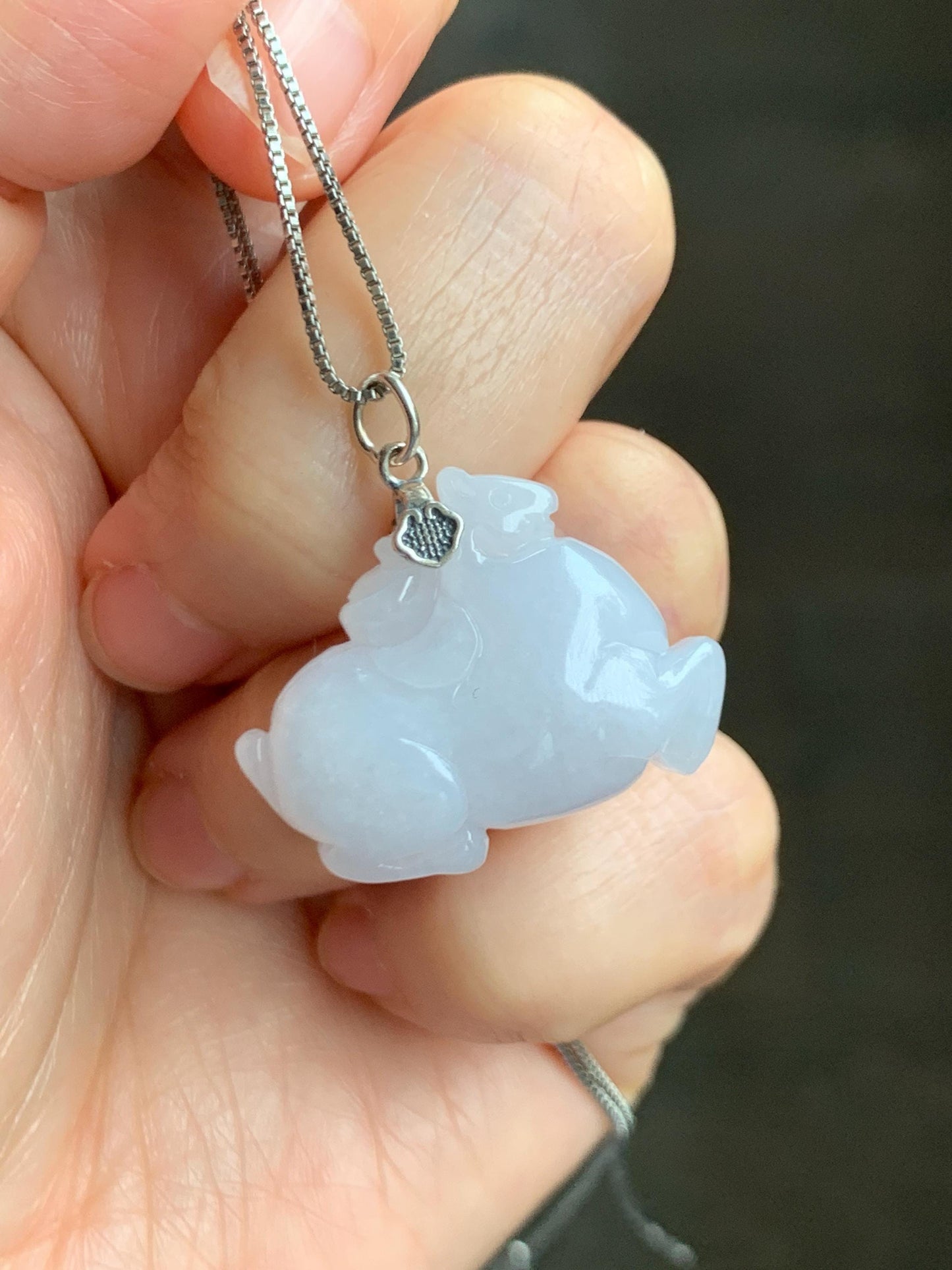 Natural Grade A Icy Translucent Gelatinous Icy White Jade Jadeite Carved Tang Horse Pendant Sterling Silver 10g 天然冰细糯淡紫底翡翠唐马银镶吊坠 TMZ160