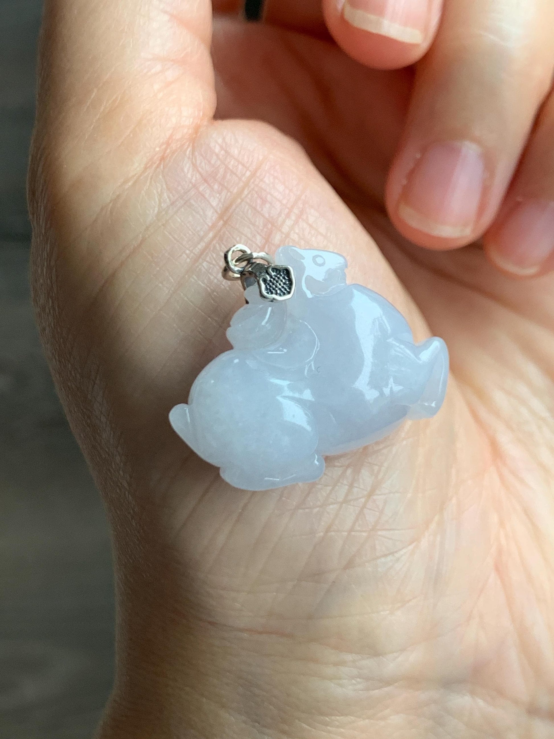 Natural Grade A Icy Translucent Gelatinous Icy White Jade Jadeite Carved Tang Horse Pendant Sterling Silver 10g 天然冰细糯淡紫底翡翠唐马银镶吊坠 TMZ160