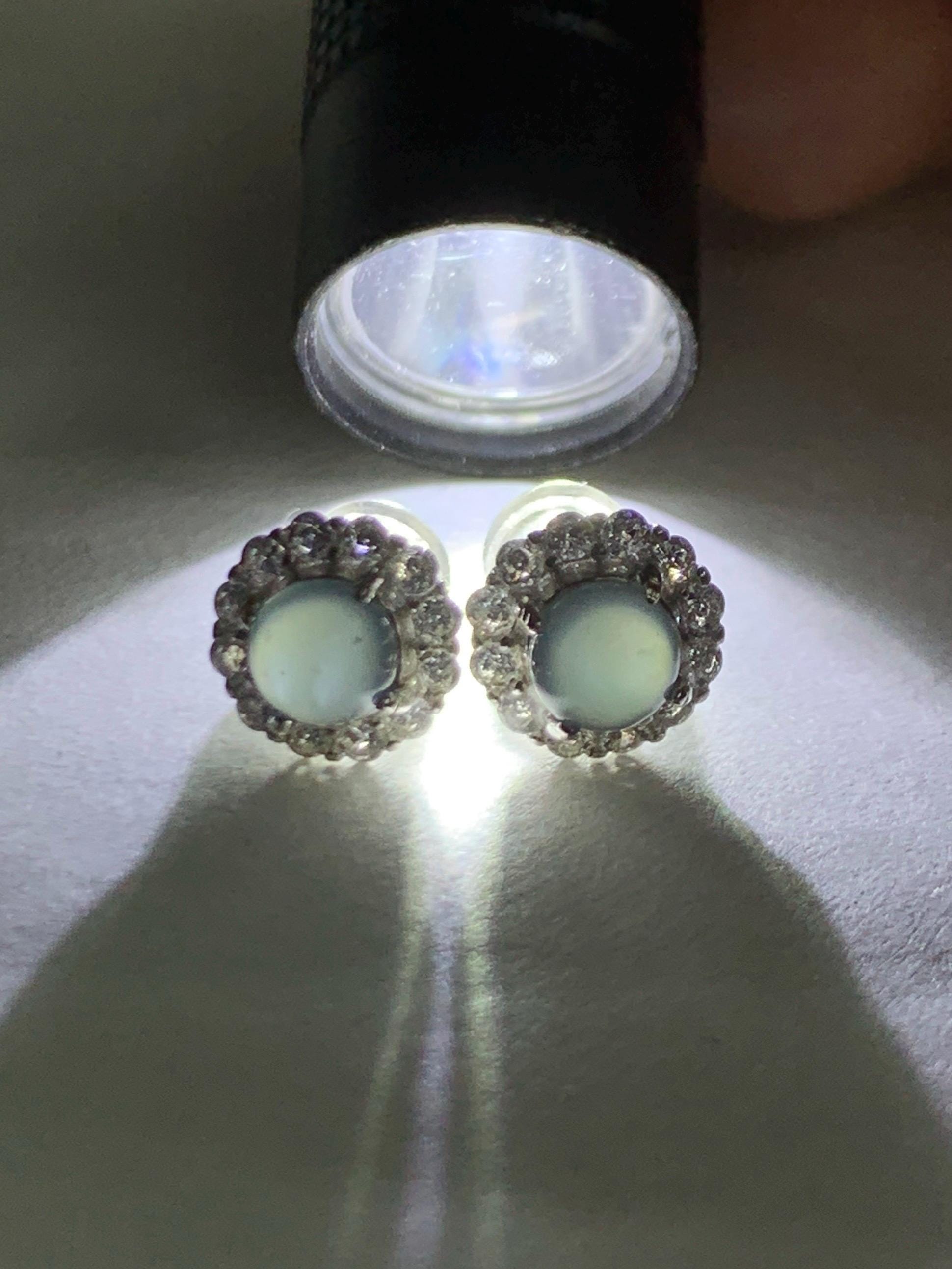 Natural grade A Guatemalan Icy Highly Translucent Light Teal Blue Jade Jadeite Halo Style Stud Earrings Sterling Silver 天然冰危蓝翡翠银镶耳钉 XLE66