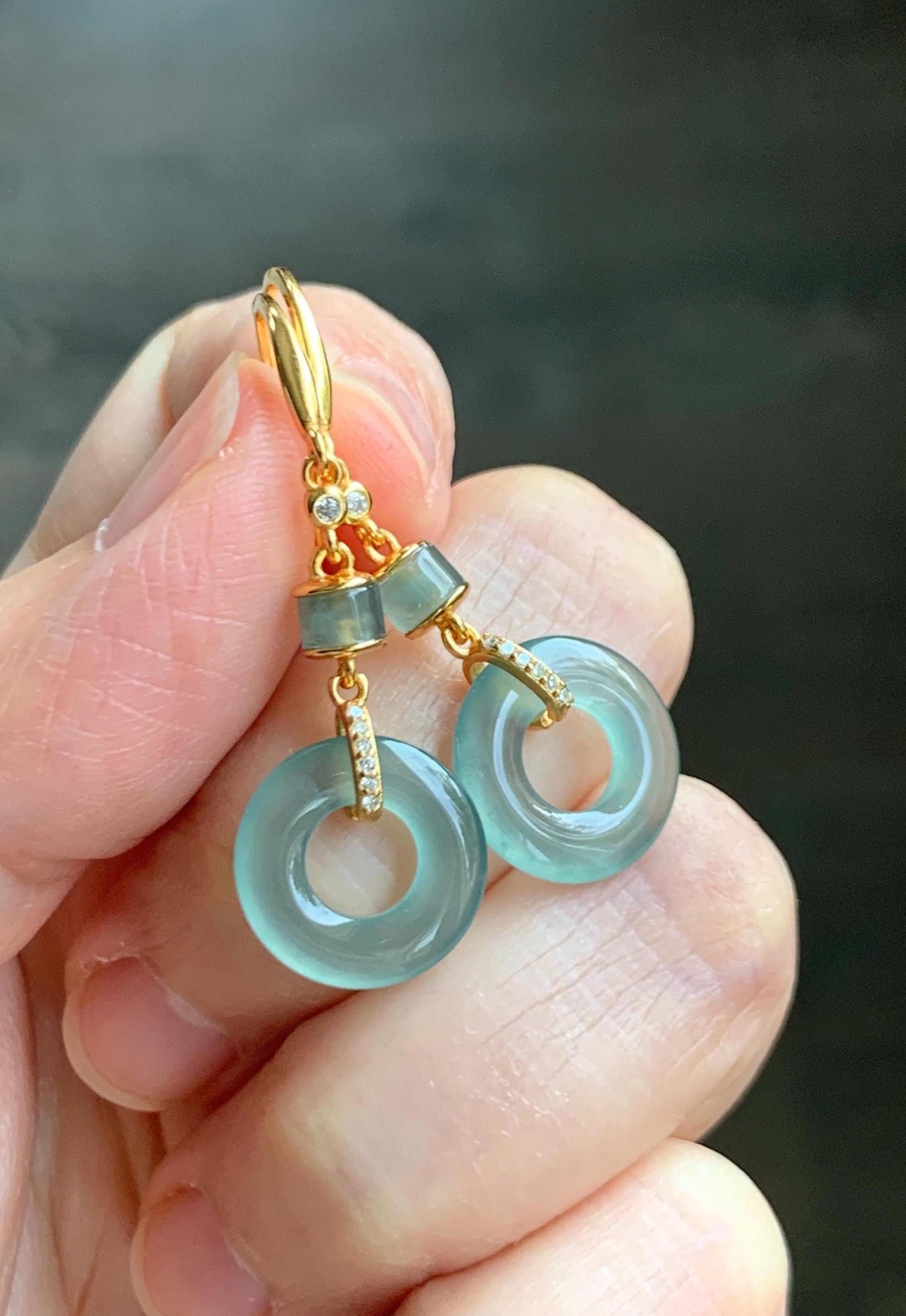 Natural Grade A Guatemalan Icy Highly Translucent Teal Green Jade Jadeite Ping An Kou Donut Earrings Sterling Silver 天然冰危浅蓝绿翡翠平安扣耳钩 PAD220A