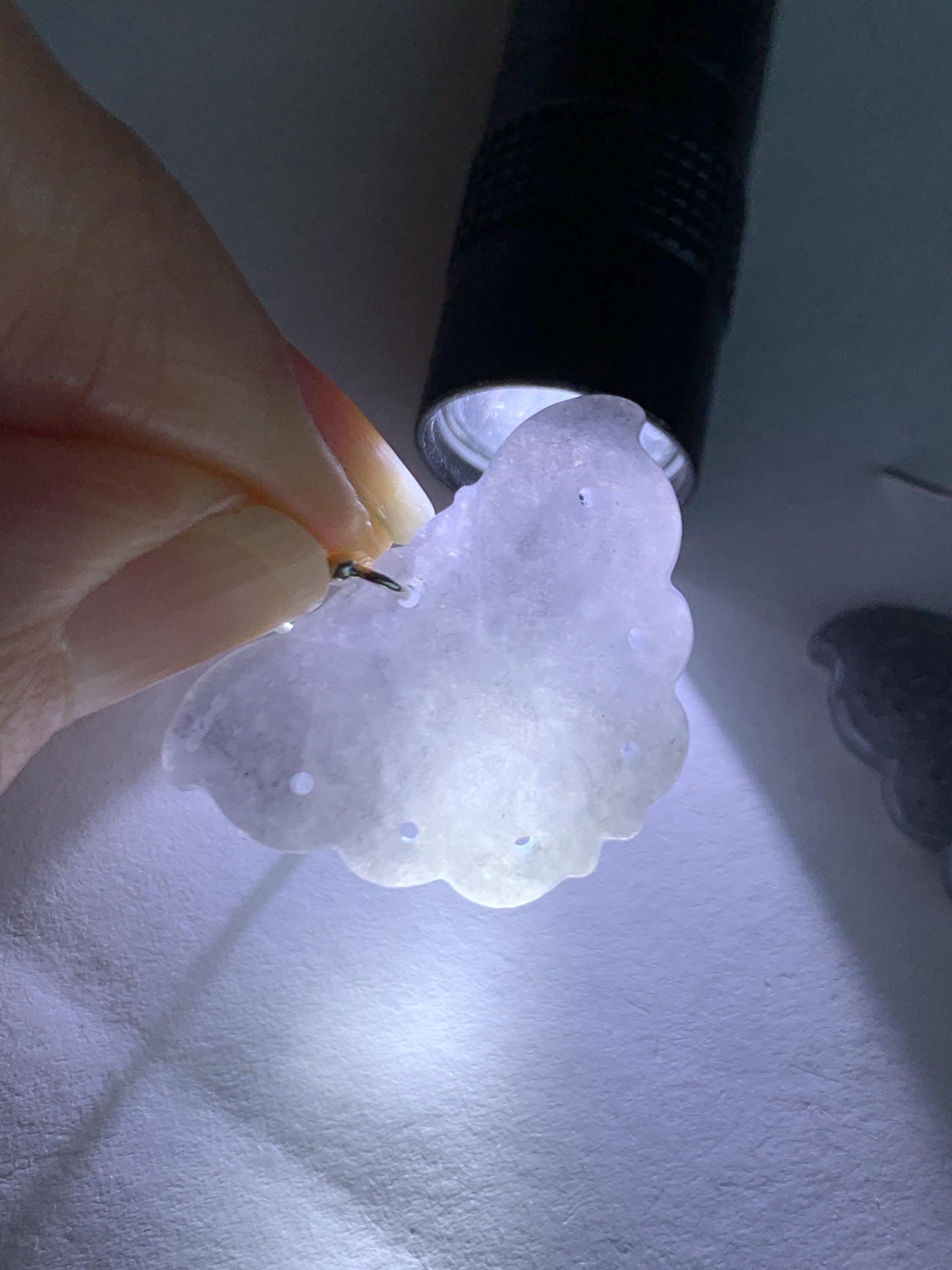 Natural Grade A Icy Translucent Light Gray Wuji Jade Jadeite Butterfly Dangle Earrings Openwork Engraved Sterling Silver 天然冰乌鸡翡翠仿古雕蝴蝶银耳钩 WJD