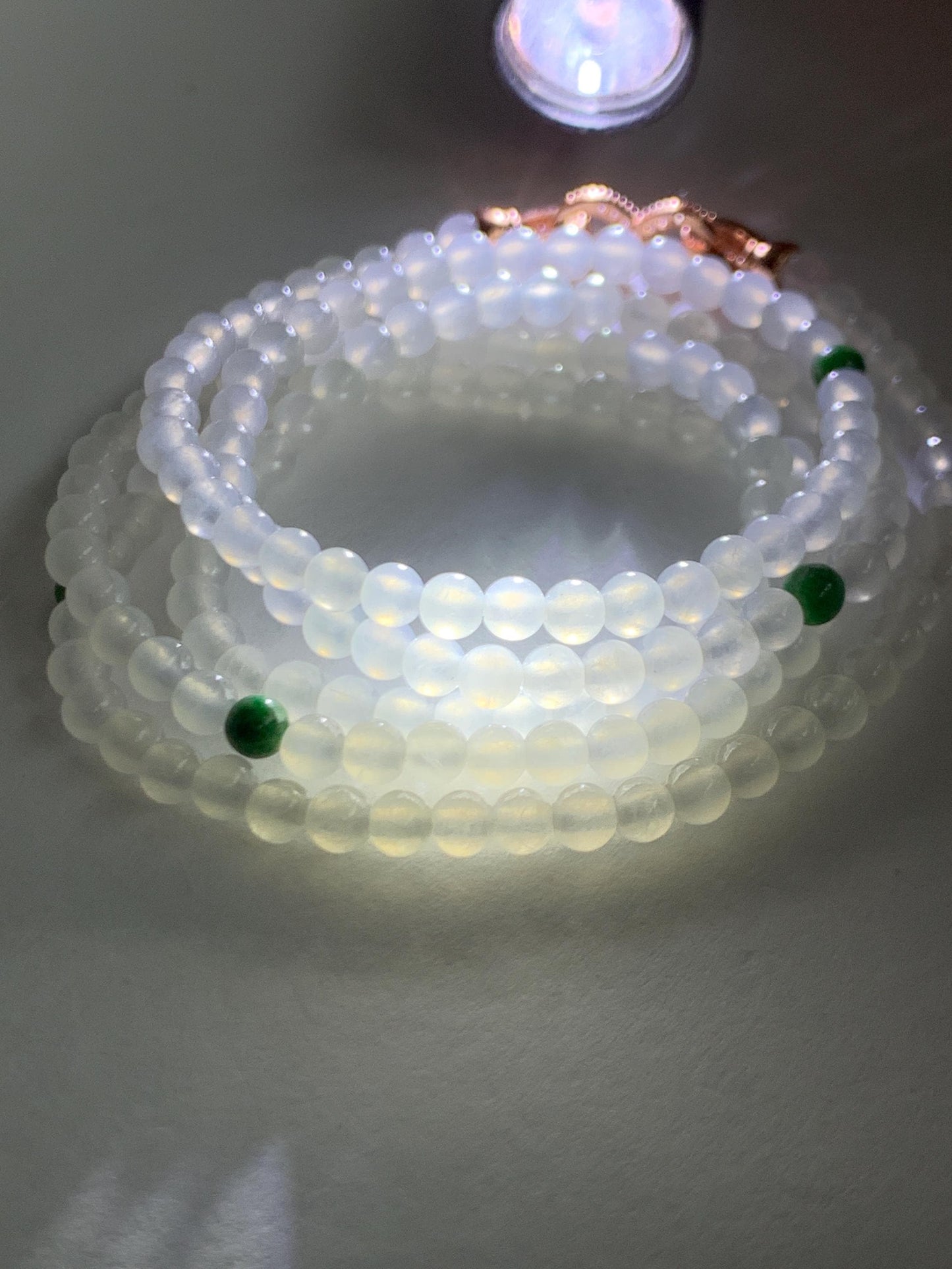 Certified Grade A Natural Icy Highly Translucent White & Green Jade Jadeite Round Beads Beaded Necklace 3.7mm 25” 15.5g 天然高冰起光翡翠圆珠长串项链 736