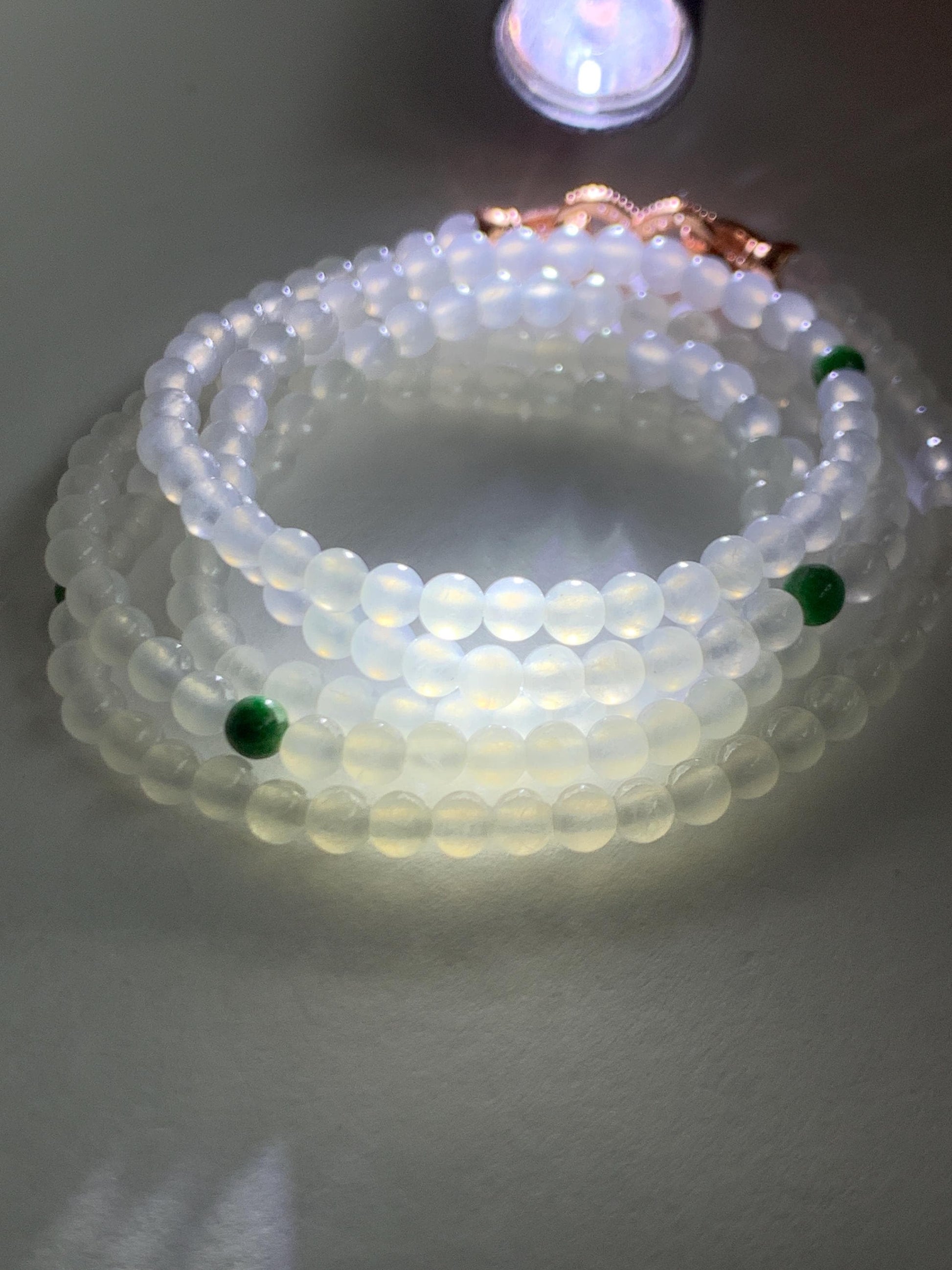 Certified Grade A Natural Icy Highly Translucent White & Green Jade Jadeite Round Beads Beaded Necklace 3.7mm 25” 15.5g 天然高冰起光翡翠圆珠长串项链 736