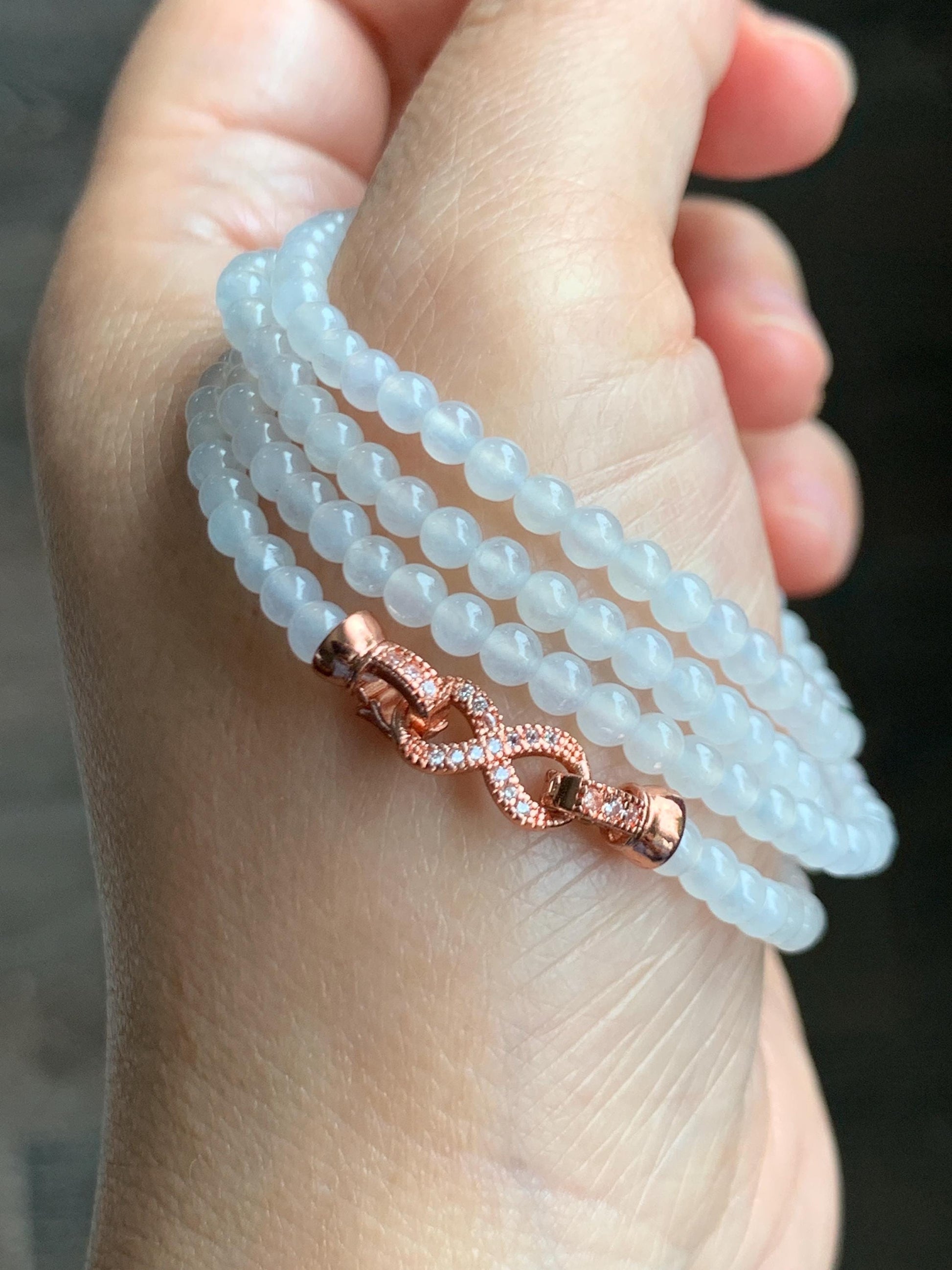 Certified Grade A Natural Icy Highly Translucent White & Green Jade Jadeite Round Beads Beaded Necklace 3.7mm 25” 15.5g 天然高冰起光翡翠圆珠长串项链 736