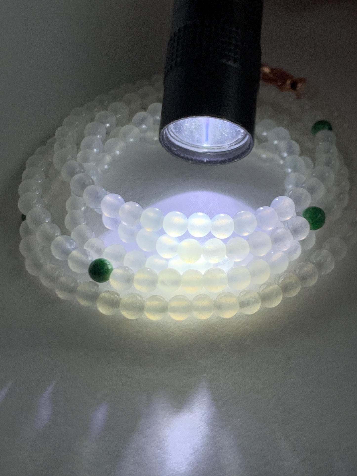 Certified Grade A Natural Icy Highly Translucent White & Green Jade Jadeite Round Beads Beaded Necklace 3.7mm 25” 15.5g 天然高冰起光翡翠圆珠长串项链 736