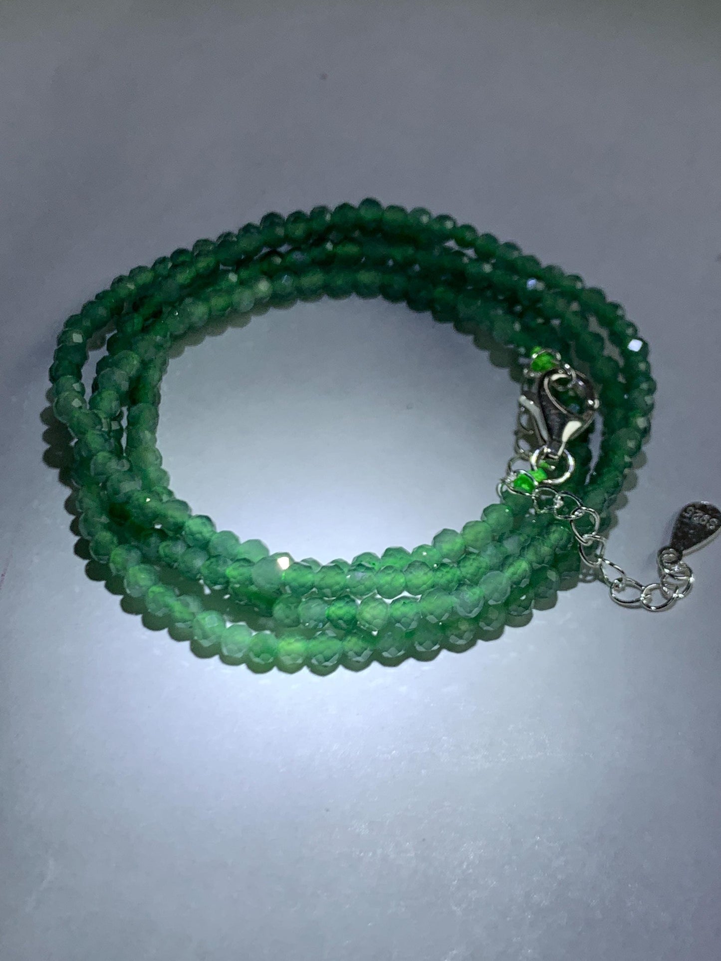 Natural Grade A Guatemalan Icy Translucent Light Teal Faceted Jadeite Beads Beaded Necklace Sterling Silver 2.8mm 22” 天然冰危淡蓝翡翠切割珠项链 XMQ330A
