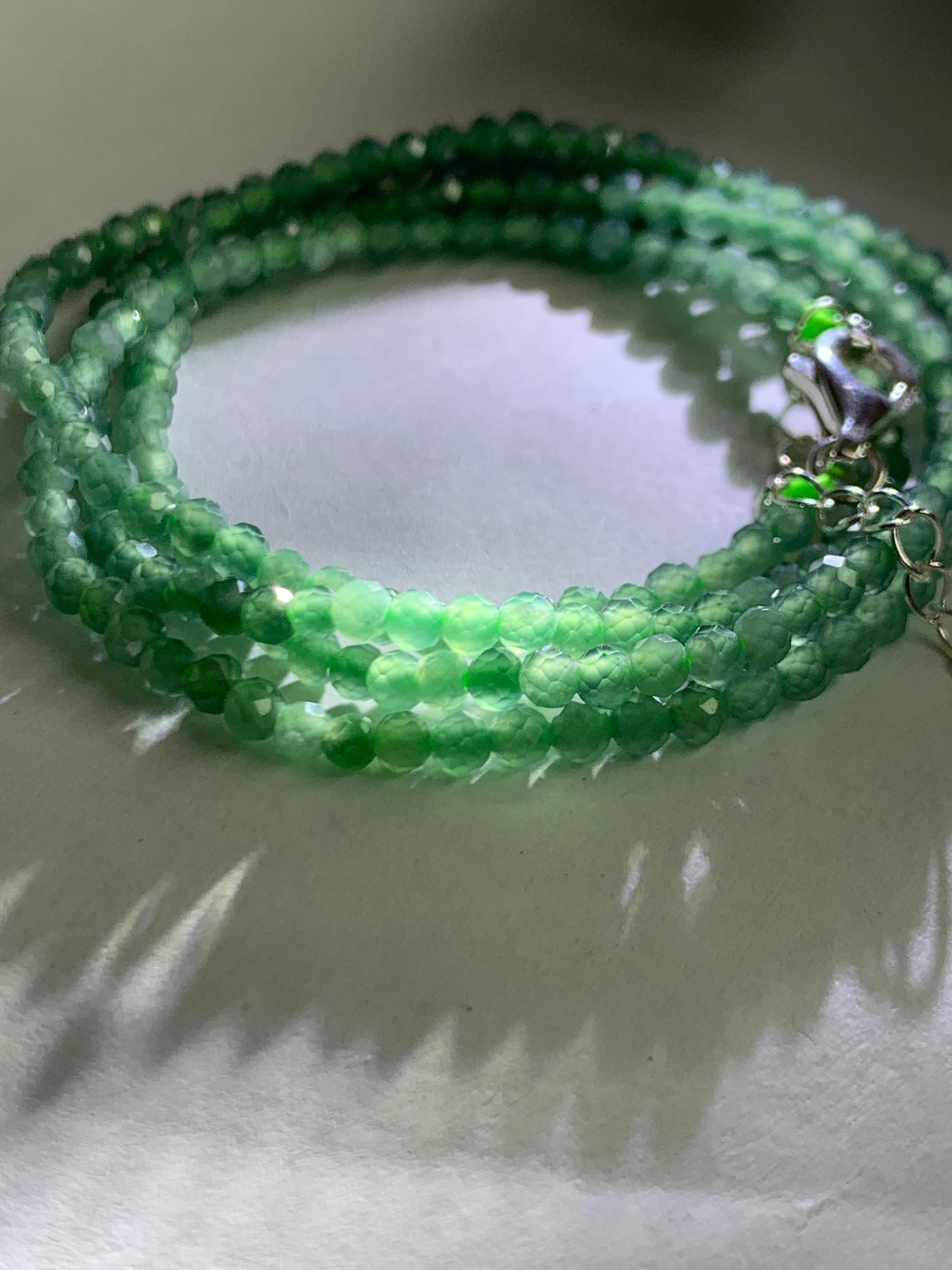 Natural Grade A Guatemalan Icy Translucent Light Teal Faceted Jadeite Beads Beaded Necklace Sterling Silver 2.8mm 22” 天然冰危淡蓝翡翠切割珠项链 XMQ330A