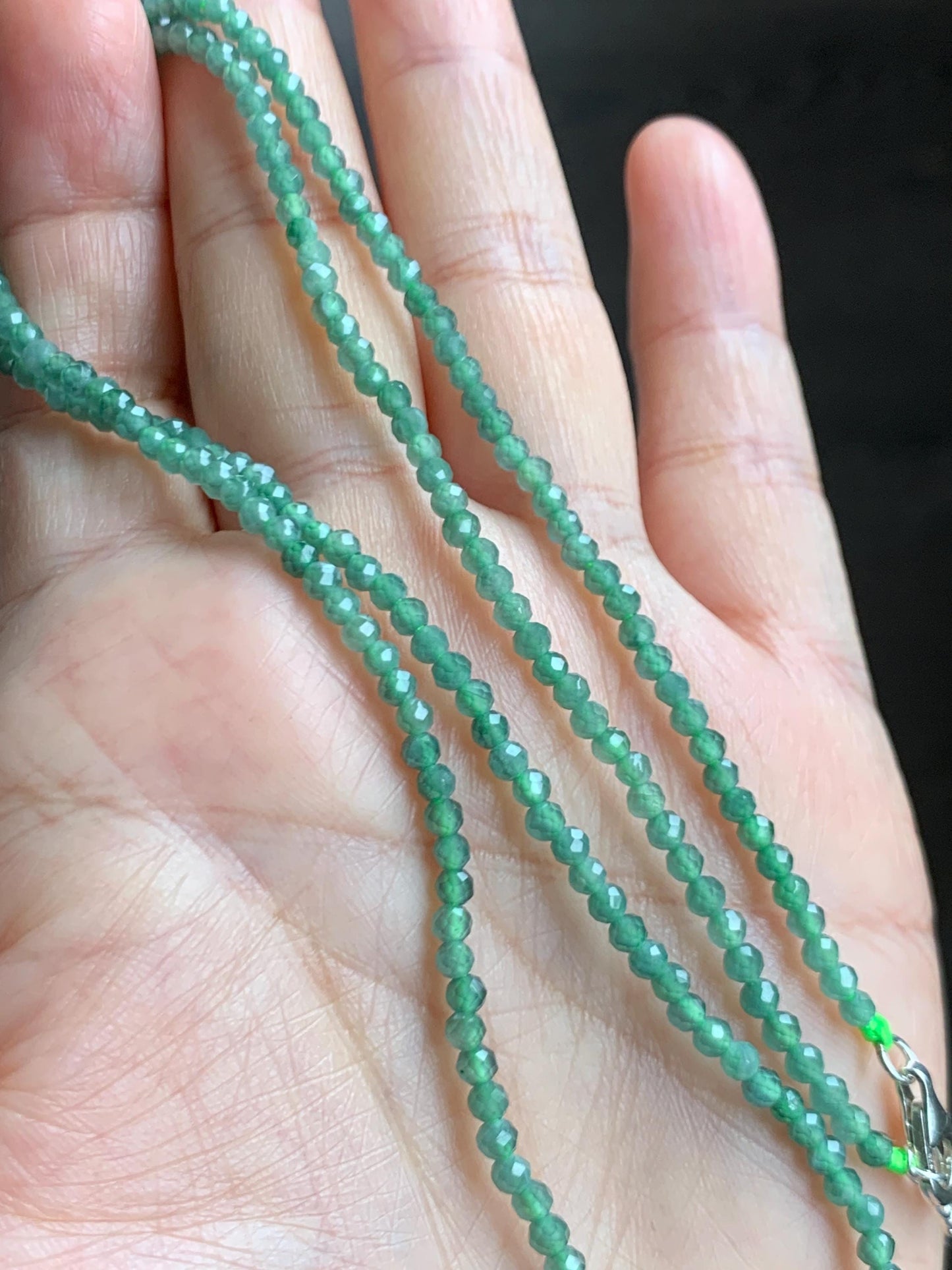 Natural Grade A Guatemalan Icy Translucent Light Teal Faceted Jadeite Beads Beaded Necklace Sterling Silver 2.8mm 22” 天然冰危淡蓝翡翠切割珠项链 XMQ330A