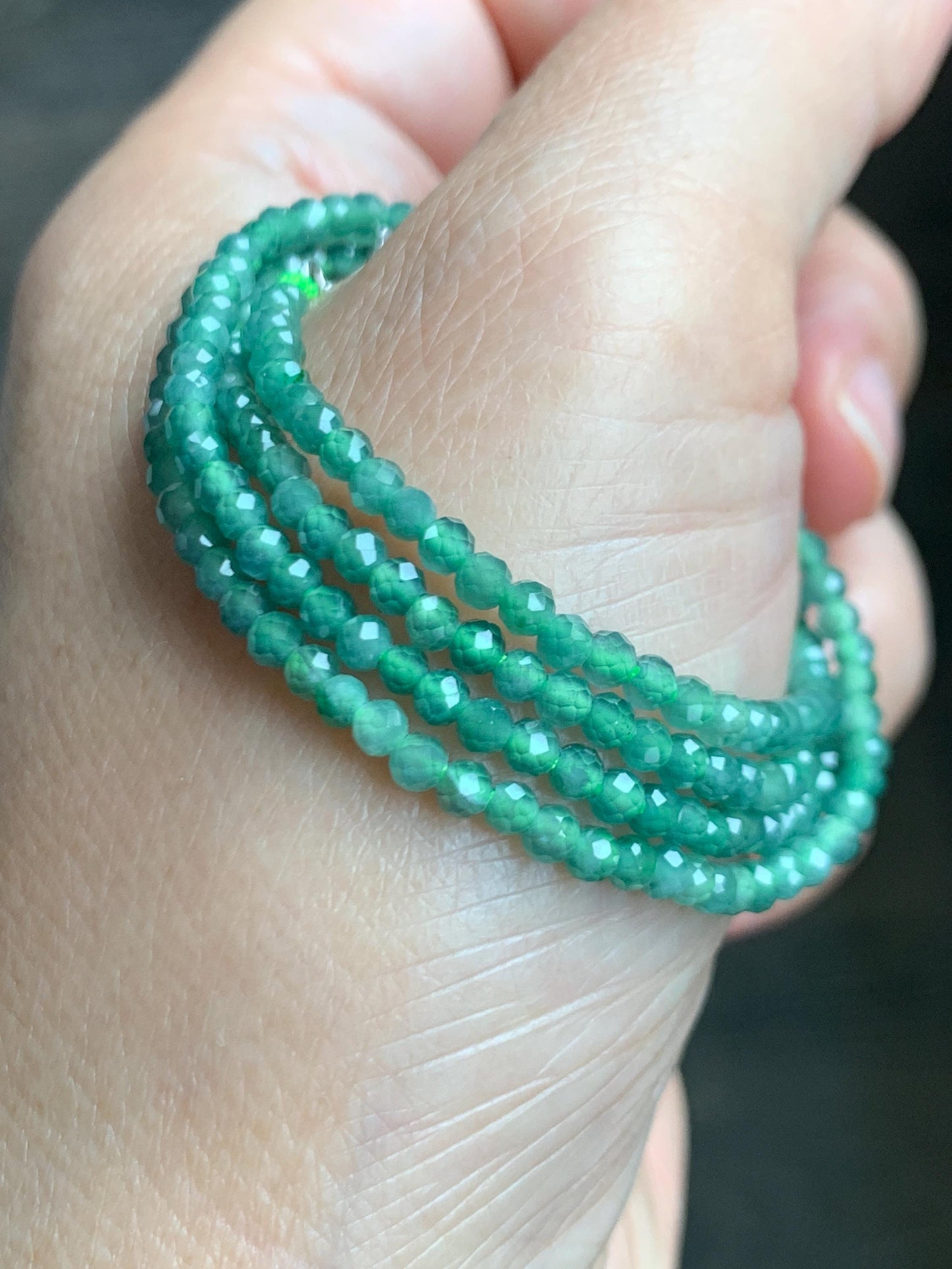 Natural Grade A Guatemalan Icy Translucent Light Teal Faceted Jadeite Beads Beaded Necklace Sterling Silver 2.8mm 22” 天然冰危淡蓝翡翠切割珠项链 XMQ330A