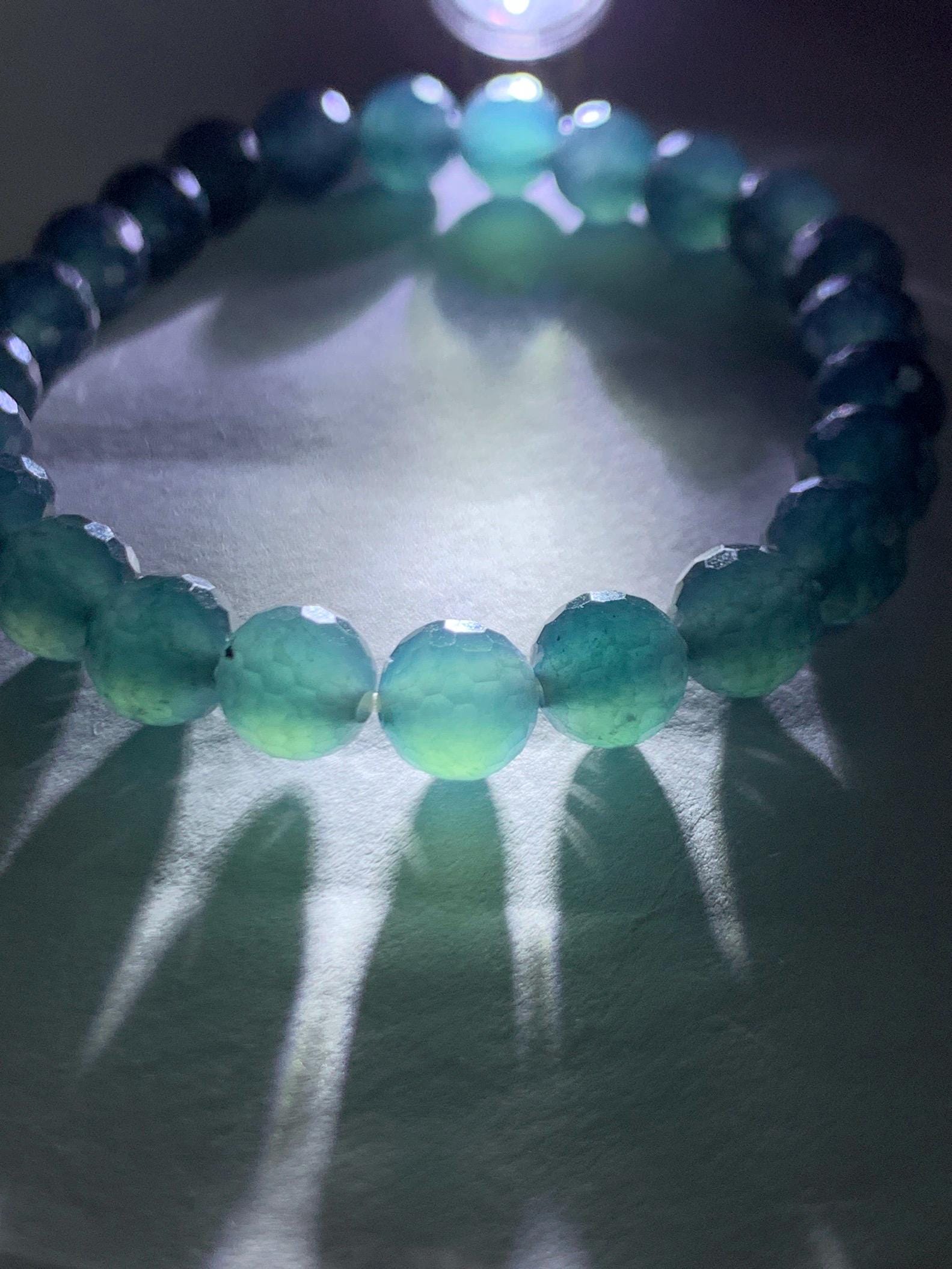 Certified Natural Grade A Guatemalan Icy Translucent Dark Teal Blue Faceted Jade Jadeite Beaded Bracelet 7.6mm 7” 17.4g 天然冰危蓝翡翠切割面圆珠手串 277