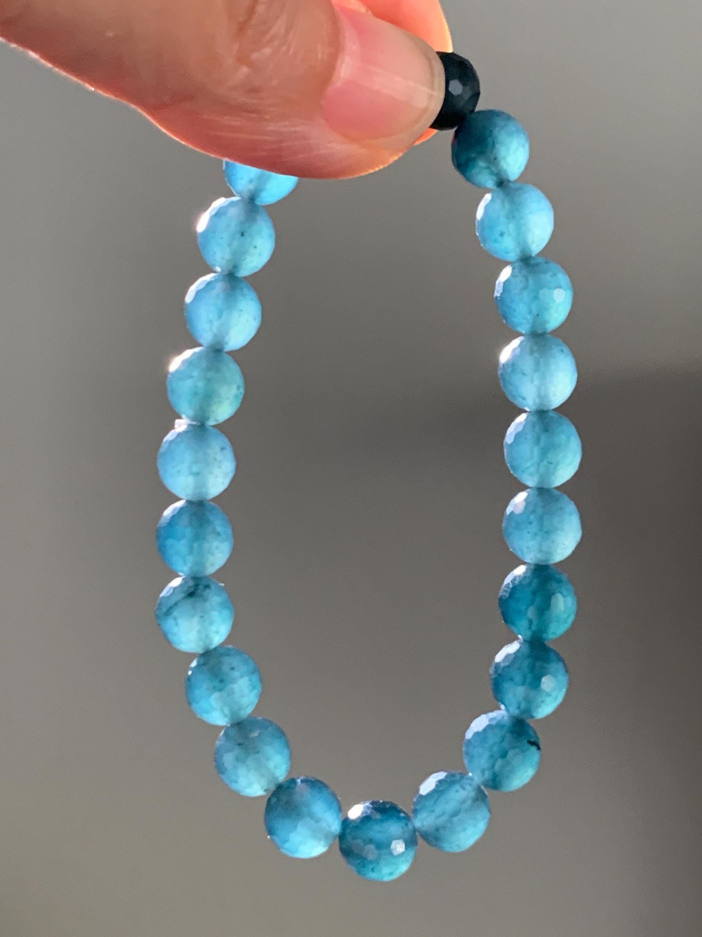 Certified Natural Grade A Guatemalan Icy Translucent Dark Teal Blue Faceted Jade Jadeite Beaded Bracelet 7.6mm 7” 17.4g 天然冰危蓝翡翠切割面圆珠手串 277