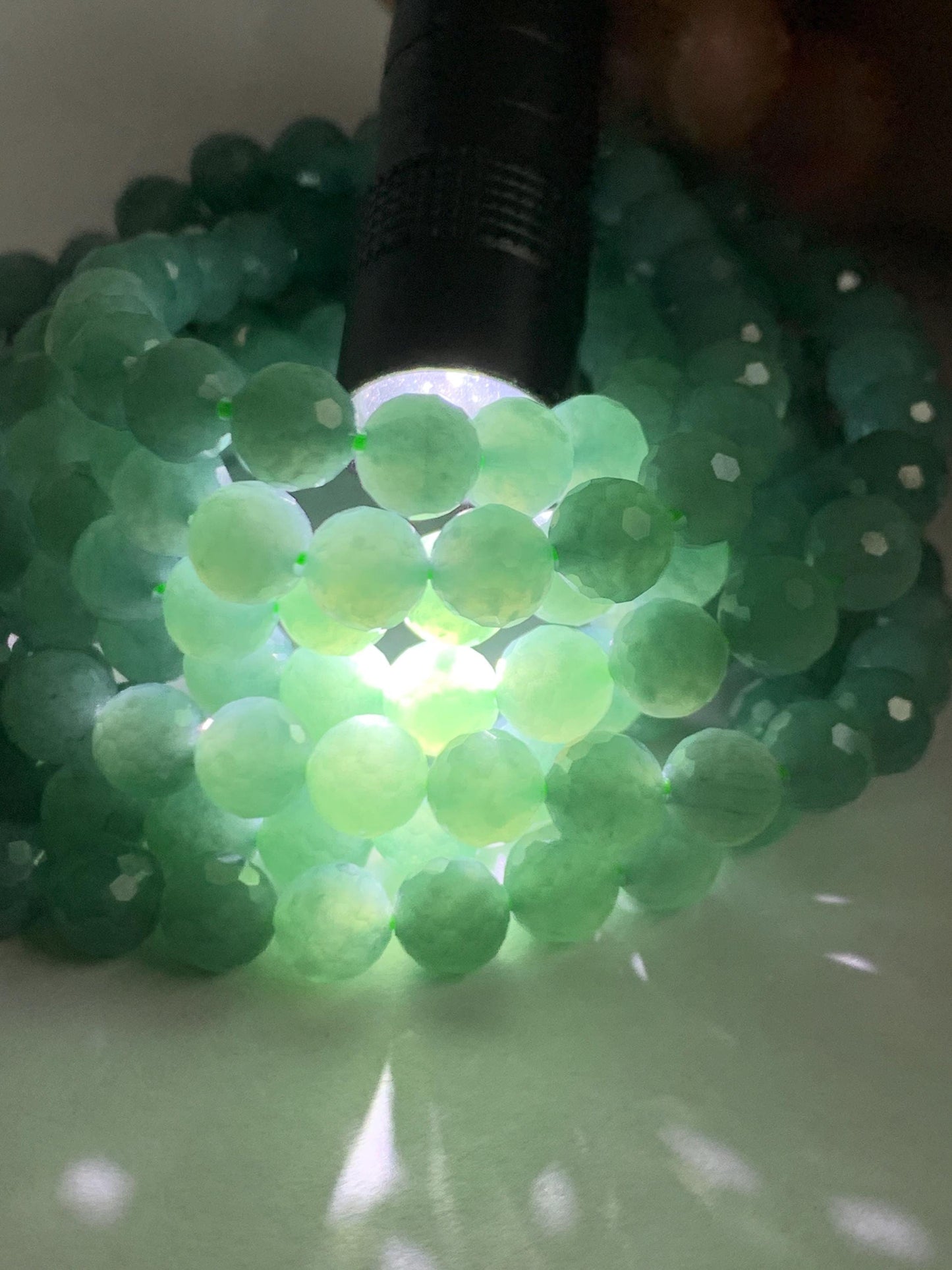 Natural Grade A Guatemalan Icy Translucent Dusty Teal Faceted Jade Jadeite Beads Beaded Necklace 6.6mm 27” 52g 天然冰危蓝翡翠切割珠项链 QGN440