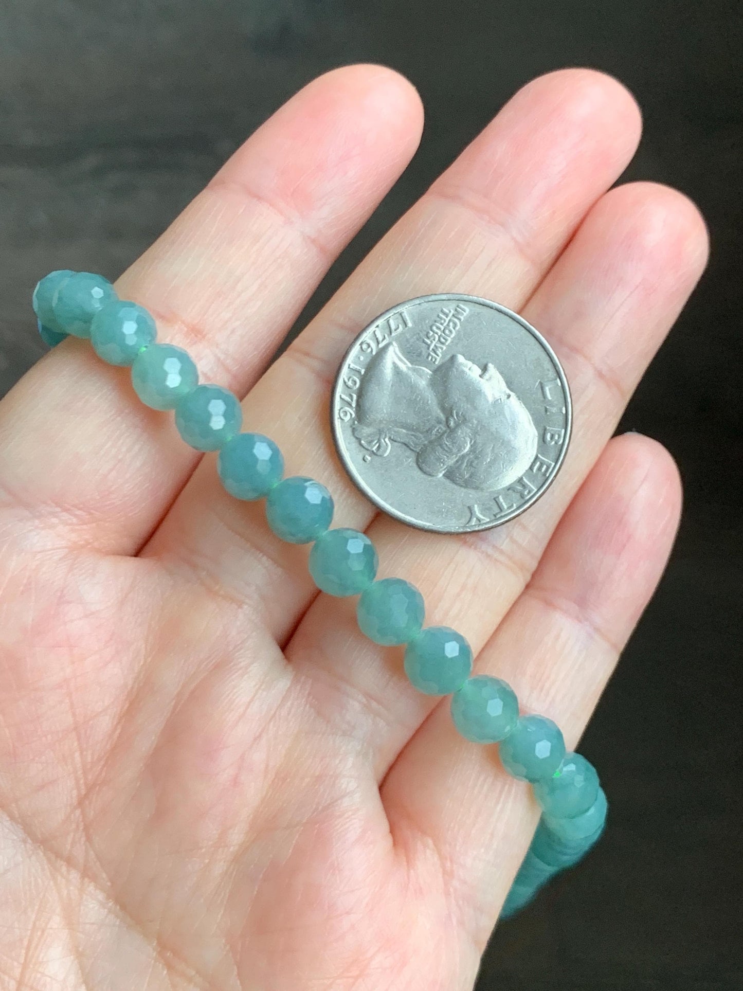 Natural Grade A Guatemalan Icy Translucent Dusty Teal Faceted Jade Jadeite Beads Beaded Necklace 6.6mm 27” 52g 天然冰危蓝翡翠切割珠项链 QGN440