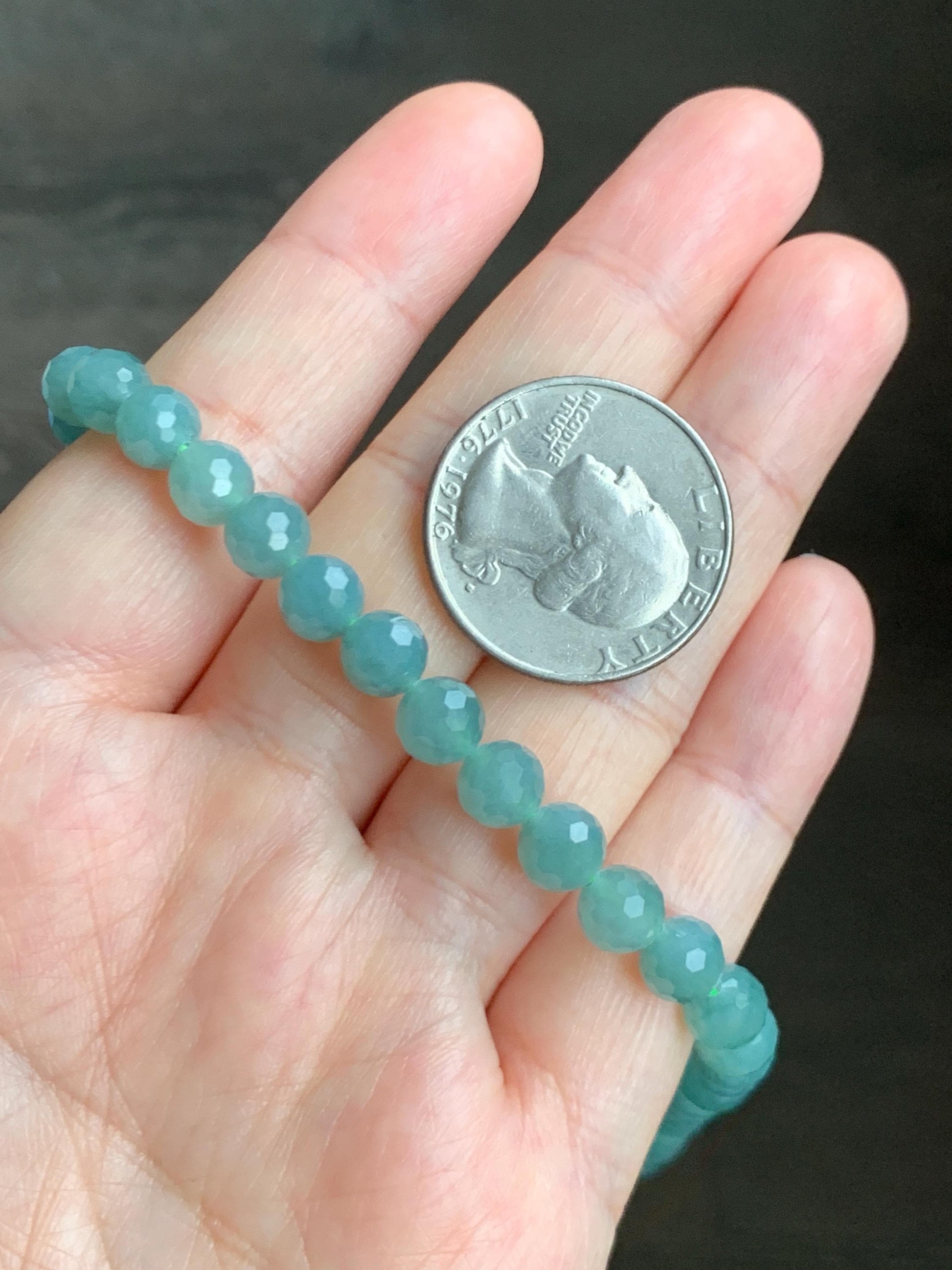 Natural Grade A Guatemalan Icy Translucent Dusty Teal Faceted Jade Jadeite Beads Beaded Necklace 6.6mm 27” 52g 天然冰危蓝翡翠切割珠项链 QGN440