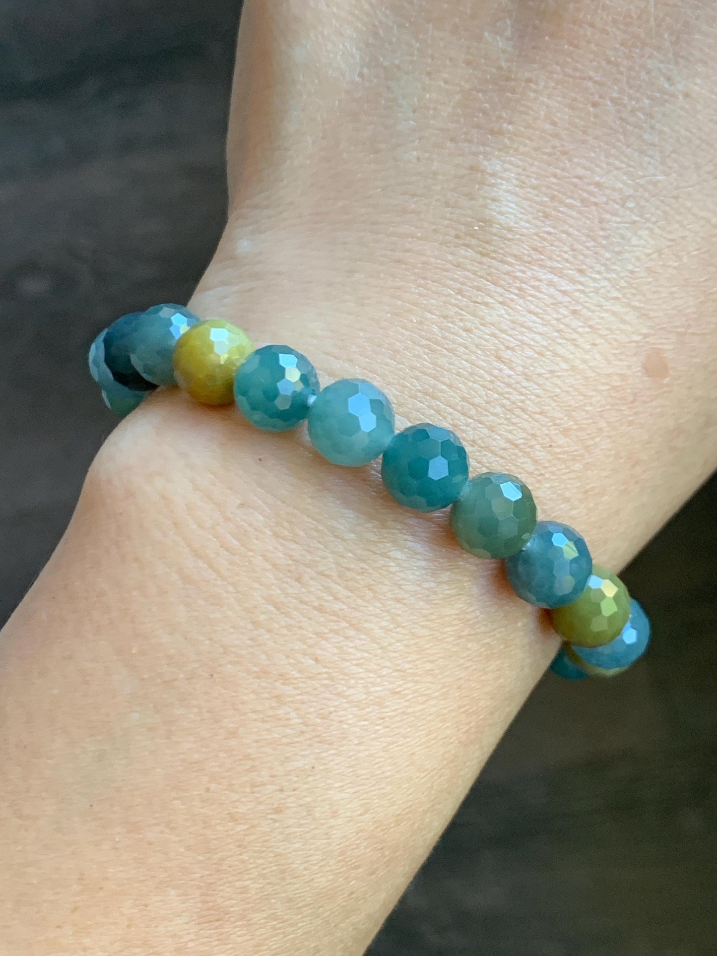 Natural Guatemalan Grade A Icy Translucent Multicolored Faceted Jade Jadeite Beaded Bracelet Stretchy 8.5mm 6.5" 21g 天然冰危多宝翡翠切割面圆珠手串 DBWQ14