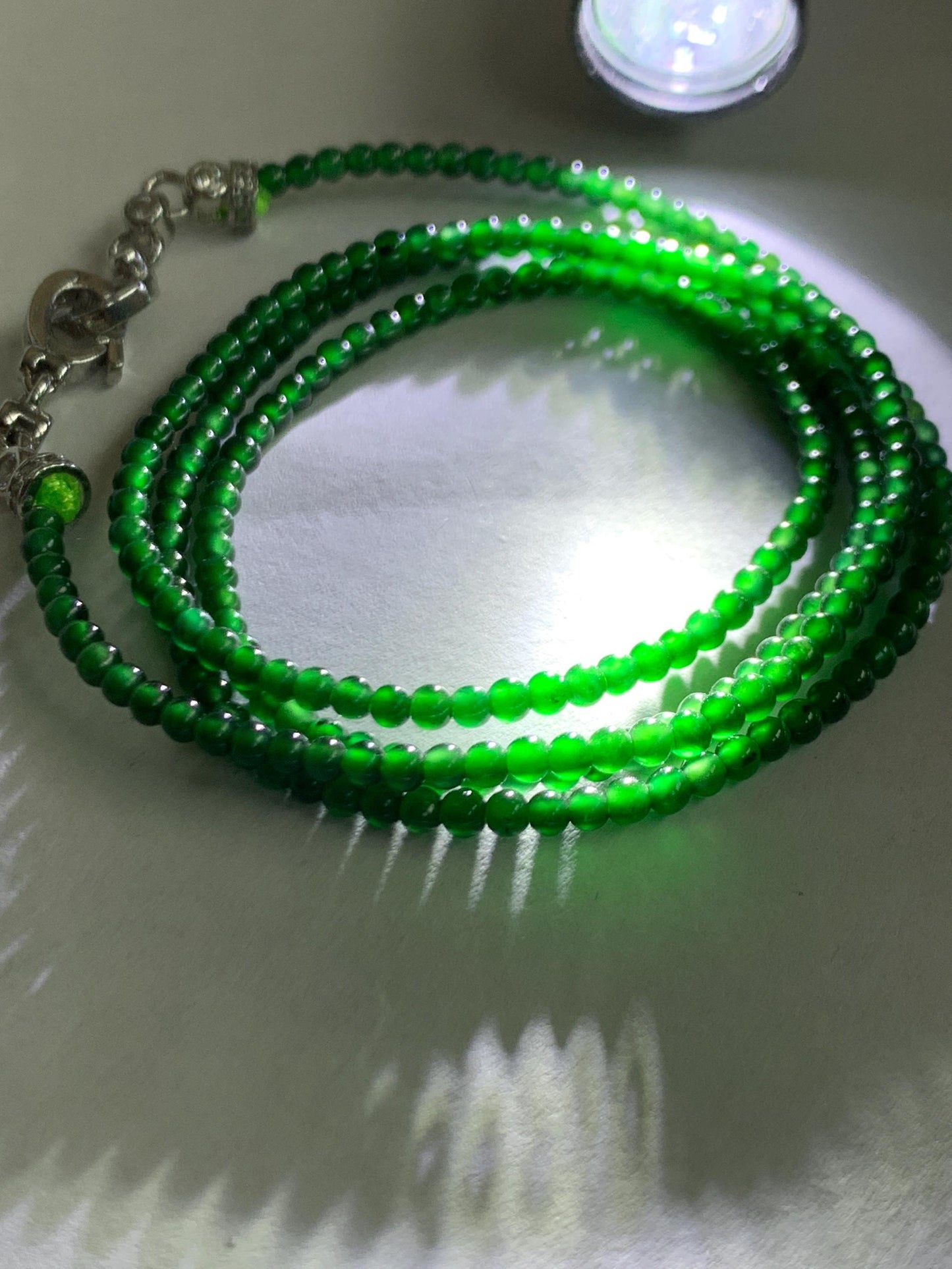 Natural Grade A Guatemalan Icy Translucent Vibrant Green Jade Jadeite Petite Beads Beaded Necklace 2.4mm 21.5" 7g 天然冰危绿翡翠小圆珠项链 XWL272