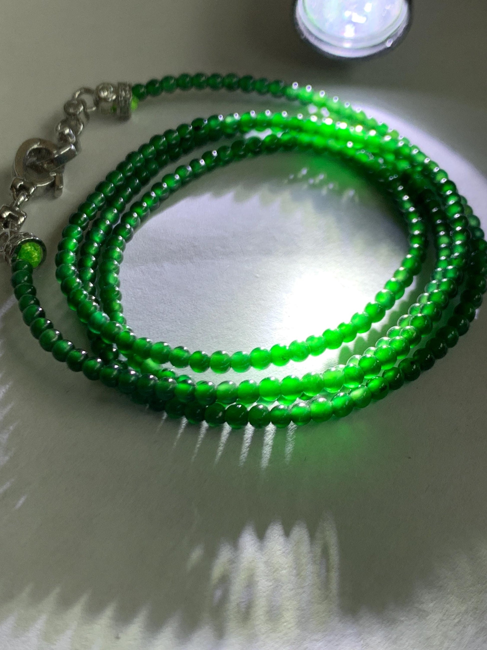 Natural Grade A Guatemalan Icy Translucent Vibrant Green Jade Jadeite Petite Beads Beaded Necklace 2.4mm 21.5" 7g 天然冰危绿翡翠小圆珠项链 XWL272