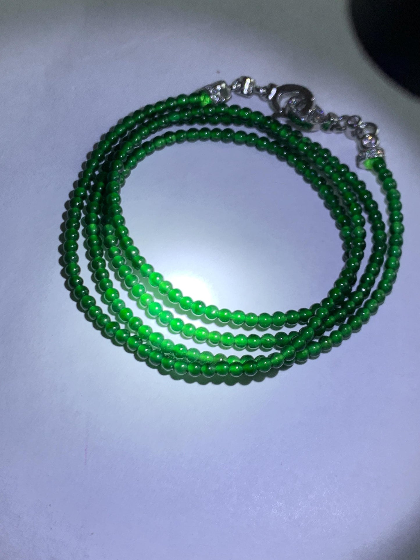 Natural Grade A Guatemalan Icy Translucent Vibrant Green Jade Jadeite Petite Beads Beaded Necklace 2.4mm 21.5" 7g 天然冰危绿翡翠小圆珠项链 XWL272