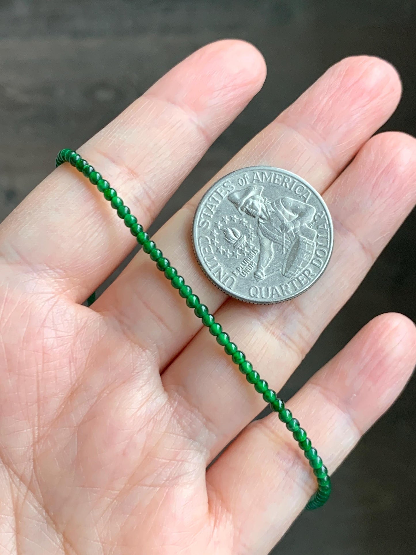 Natural Grade A Guatemalan Icy Translucent Vibrant Green Jade Jadeite Petite Beads Beaded Necklace 2.4mm 21.5" 7g 天然冰危绿翡翠小圆珠项链 XWL272