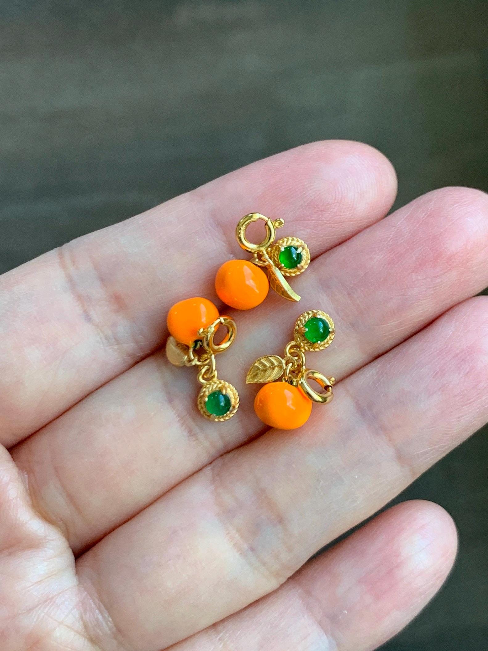 Natural Grade A Guatemalan Icy Translucent Vibrant Green Jade Jadeite Enamel Petite Persimmon Charm Pendant Sterling Silver WLDL44-P