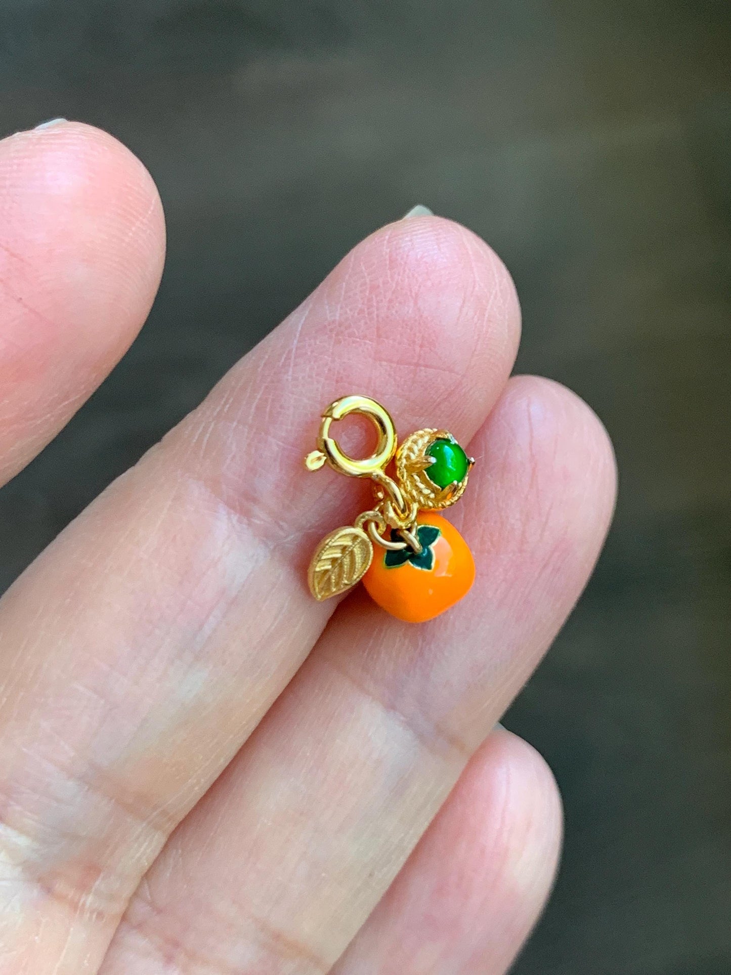 Natural Grade A Guatemalan Icy Translucent Vibrant Green Jade Jadeite Enamel Petite Persimmon Charm Pendant Sterling Silver WLDL44-P