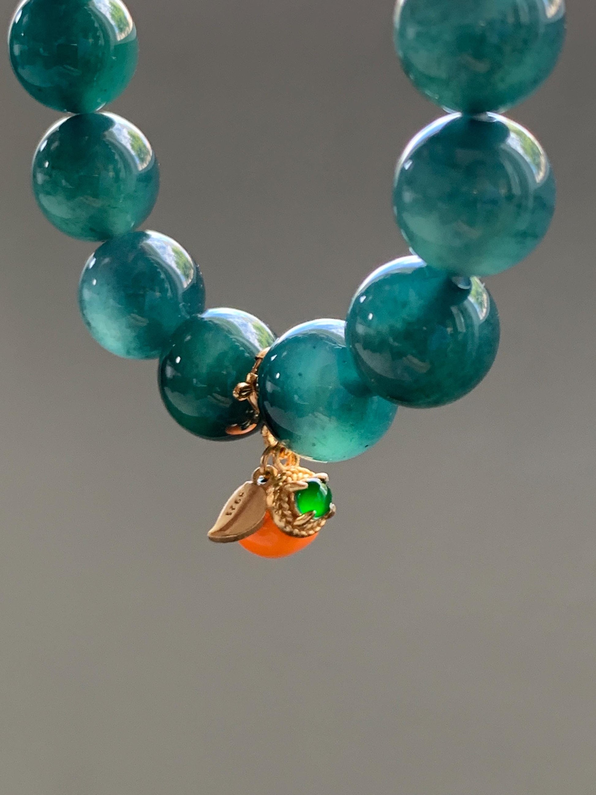 Natural Grade A Guatemalan Icy Translucent Vibrant Green Jade Jadeite Enamel Petite Persimmon Charm Pendant Sterling Silver WLDL44-P