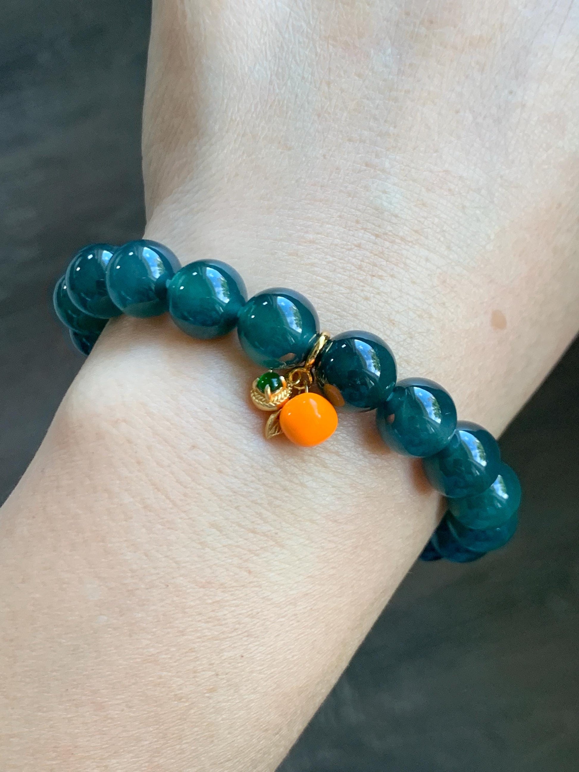 Natural Grade A Guatemalan Icy Translucent Vibrant Green Jade Jadeite Enamel Petite Persimmon Charm Pendant Sterling Silver WLDL44-P