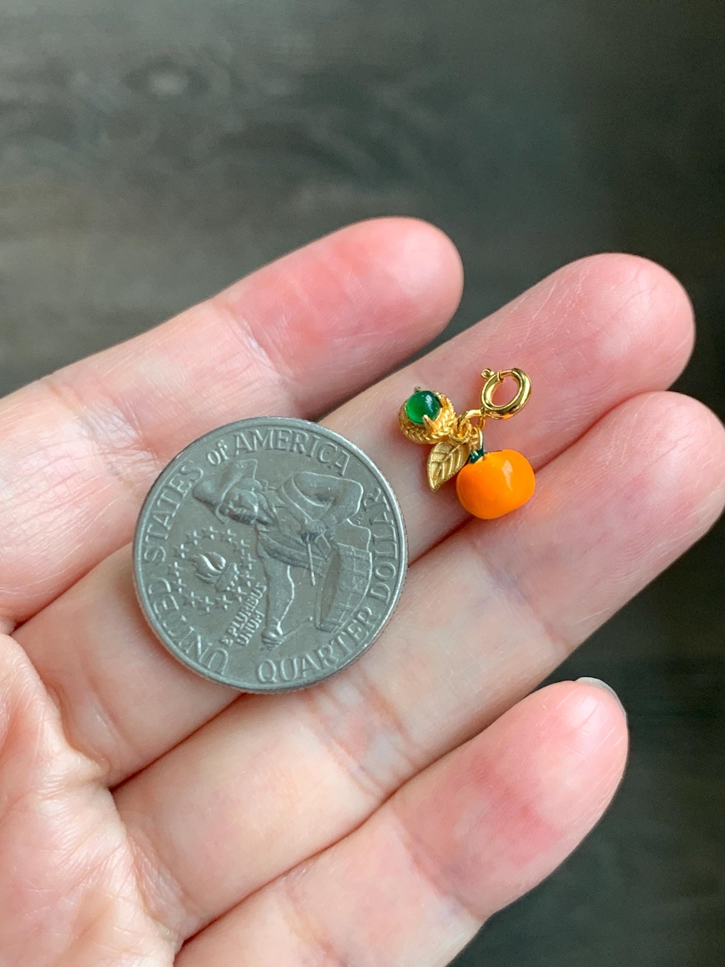 Natural Grade A Guatemalan Icy Translucent Vibrant Green Jade Jadeite Enamel Petite Persimmon Charm Pendant Sterling Silver WLDL44-P