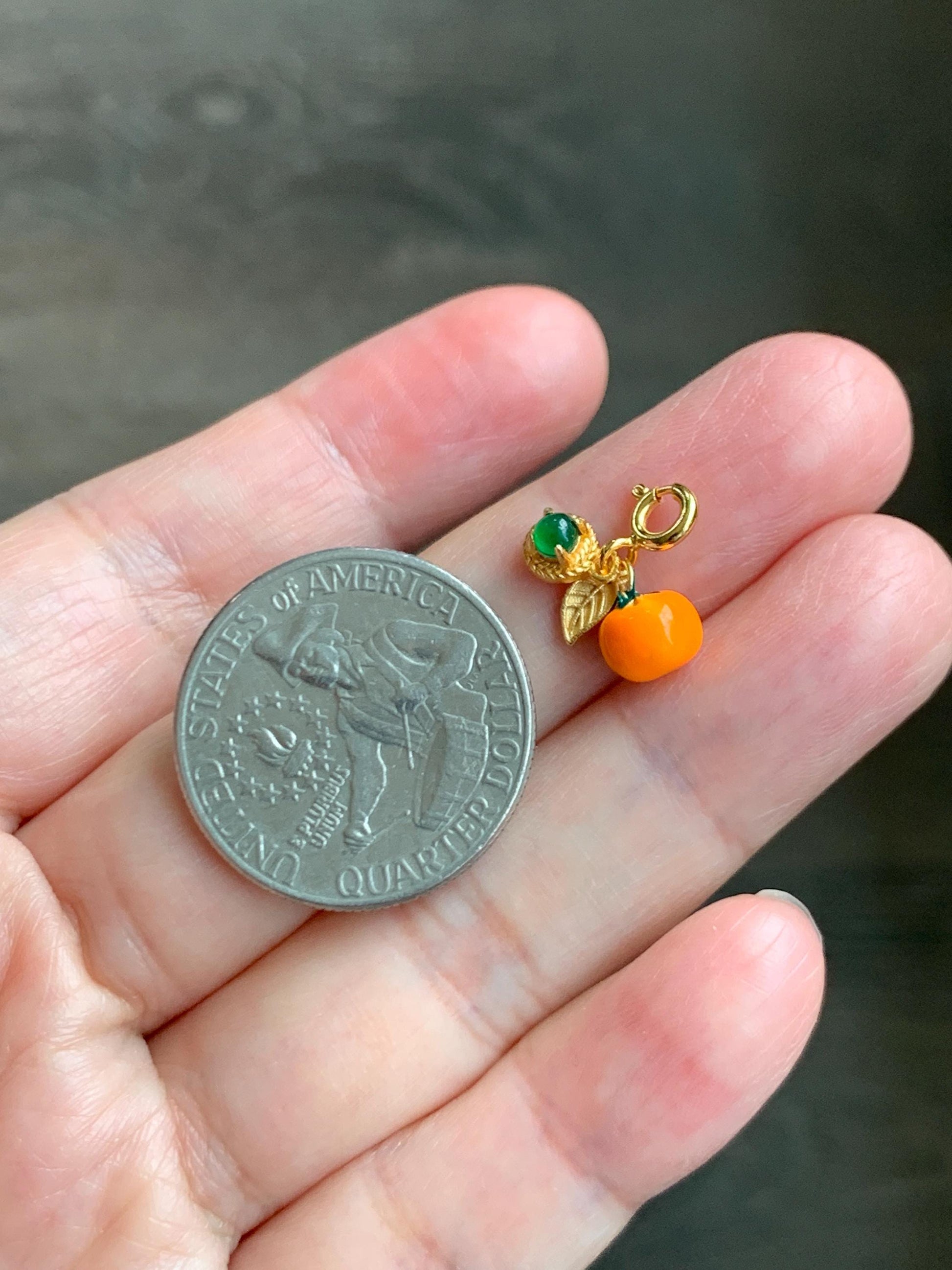 Natural Grade A Guatemalan Icy Translucent Vibrant Green Jade Jadeite Enamel Petite Persimmon Charm Pendant Sterling Silver WLDL44-P