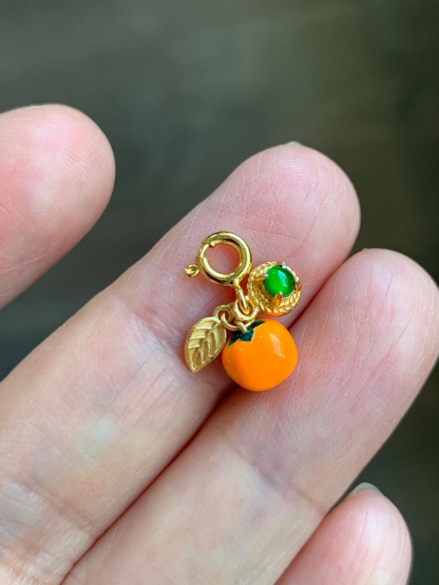 Natural Grade A Guatemalan Icy Translucent Vibrant Green Jade Jadeite Enamel Petite Persimmon Charm Pendant Sterling Silver WLDL44-P