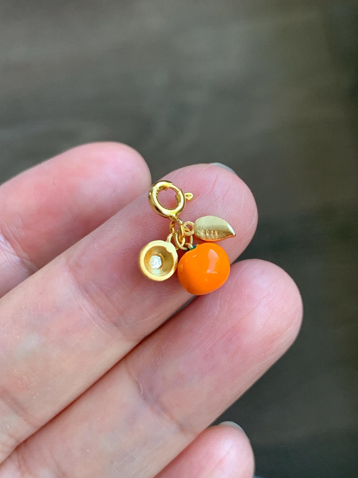 Natural Grade A Guatemalan Icy Translucent Vibrant Green Jade Jadeite Enamel Petite Persimmon Charm Pendant Sterling Silver WLDL44-P