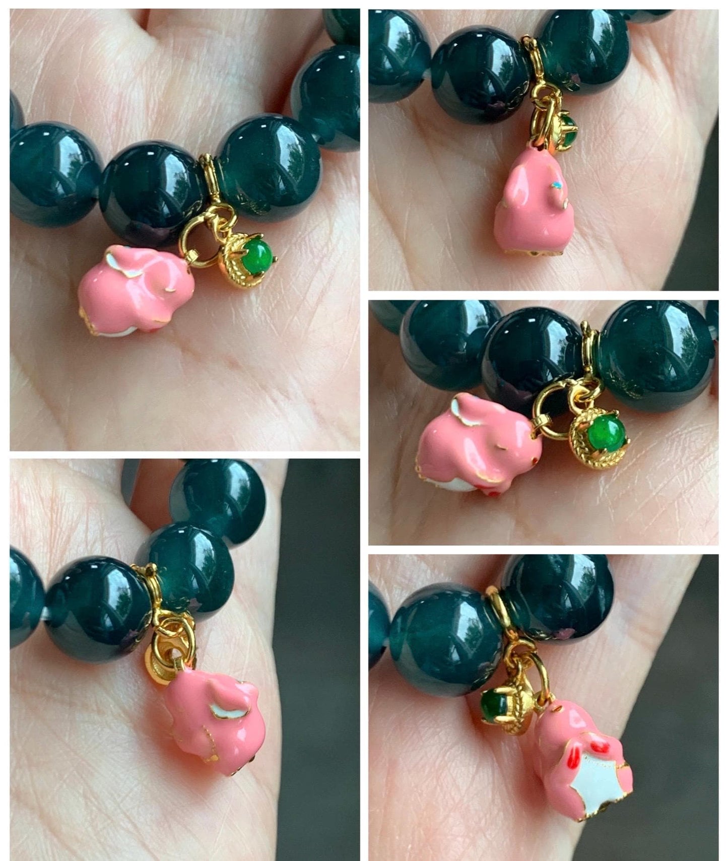 Natural Grade A Guatemalan Icy Translucent Vibrant Green Jade Jadeite Enamel Petite Rabbit or Unicorn Charm Pendant Sterling Silver WLDL44-A