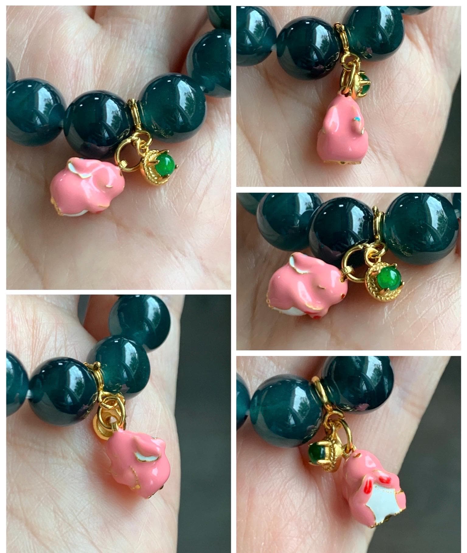 Natural Grade A Guatemalan Icy Translucent Vibrant Green Jade Jadeite Enamel Petite Rabbit or Unicorn Charm Pendant Sterling Silver WLDL44-A