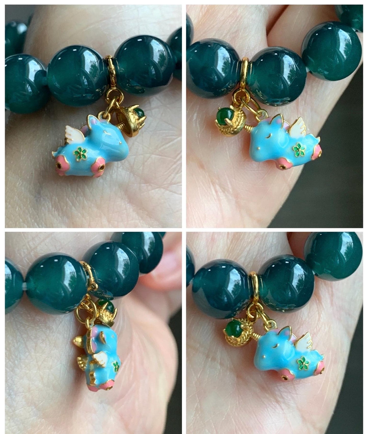 Natural Grade A Guatemalan Icy Translucent Vibrant Green Jade Jadeite Enamel Petite Rabbit or Unicorn Charm Pendant Sterling Silver WLDL44-A