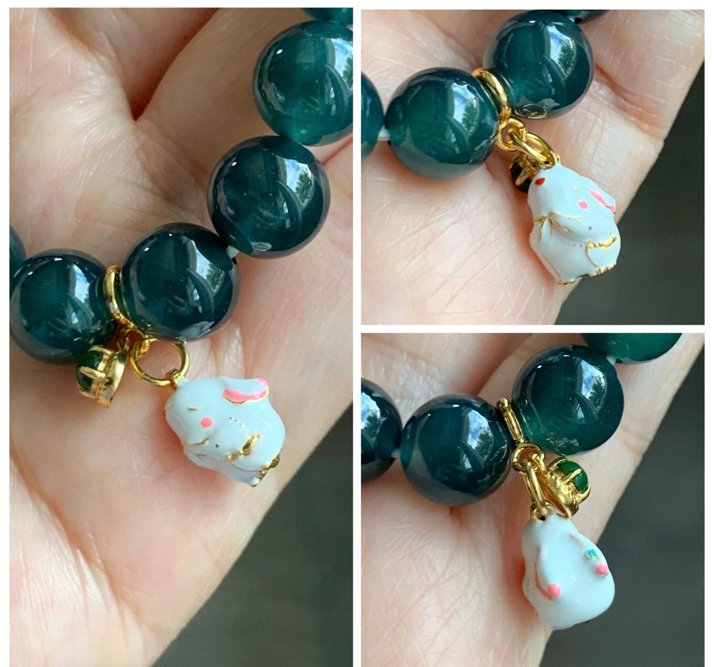 Natural Grade A Guatemalan Icy Translucent Vibrant Green Jade Jadeite Enamel Petite Rabbit or Unicorn Charm Pendant Sterling Silver WLDL44-A