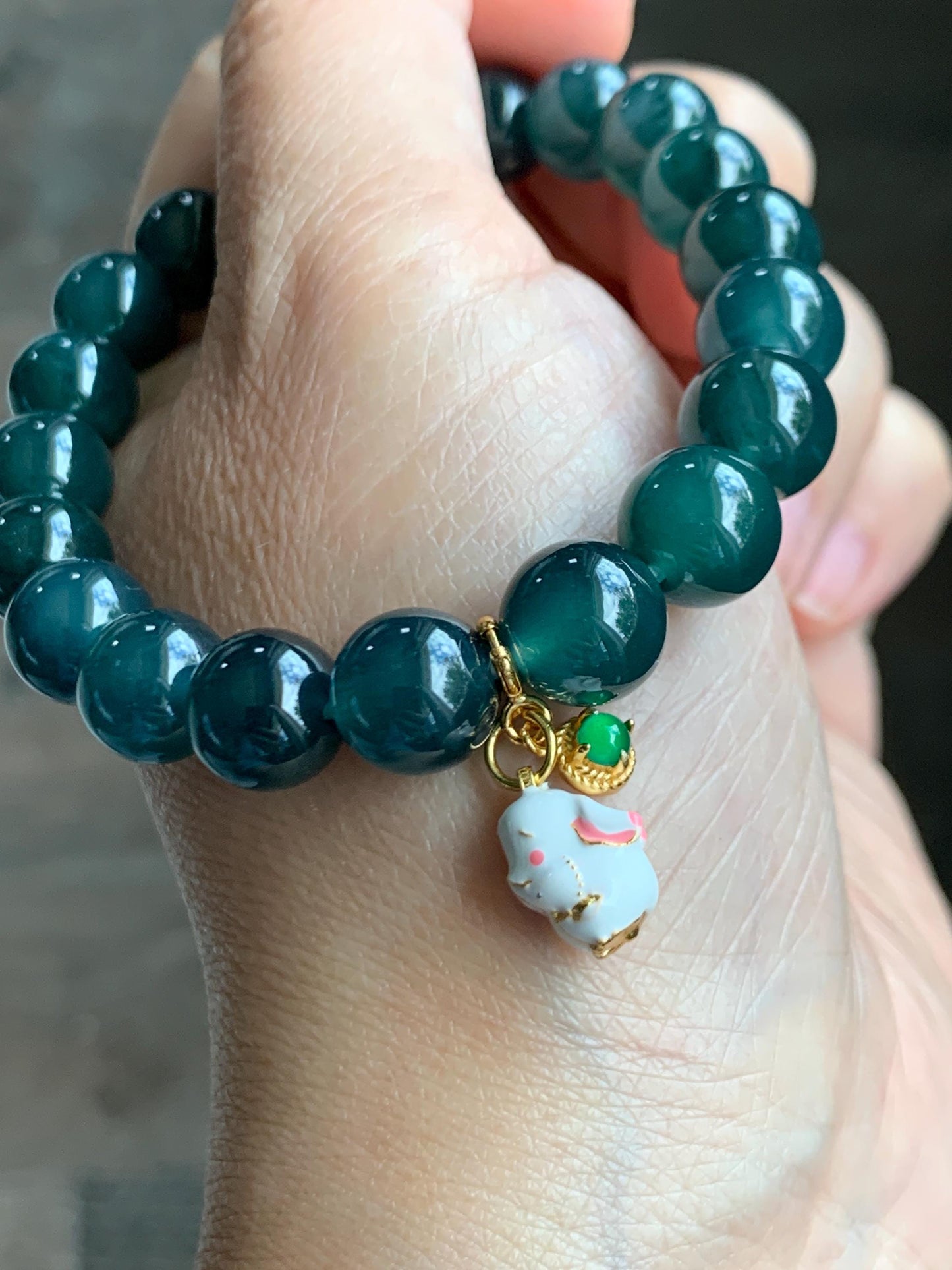 Natural Grade A Guatemalan Icy Translucent Vibrant Green Jade Jadeite Enamel Petite Rabbit or Unicorn Charm Pendant Sterling Silver WLDL44-A