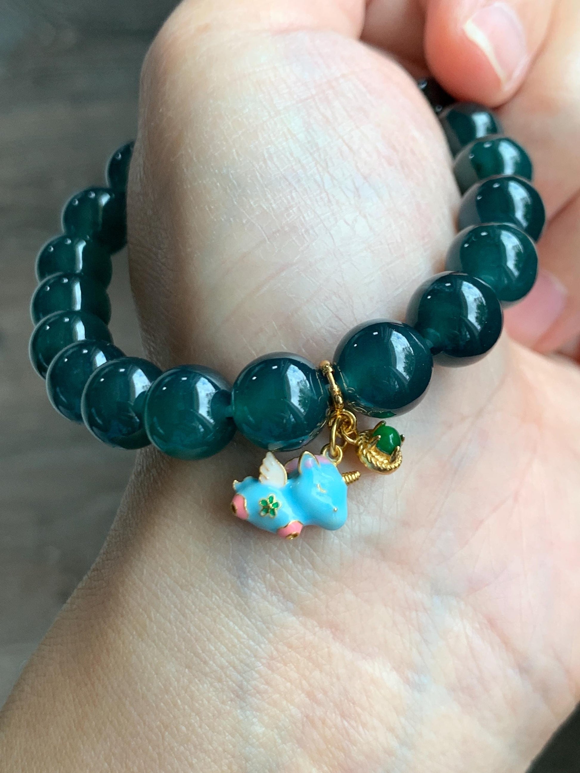 Natural Grade A Guatemalan Icy Translucent Vibrant Green Jade Jadeite Enamel Petite Rabbit or Unicorn Charm Pendant Sterling Silver WLDL44-A