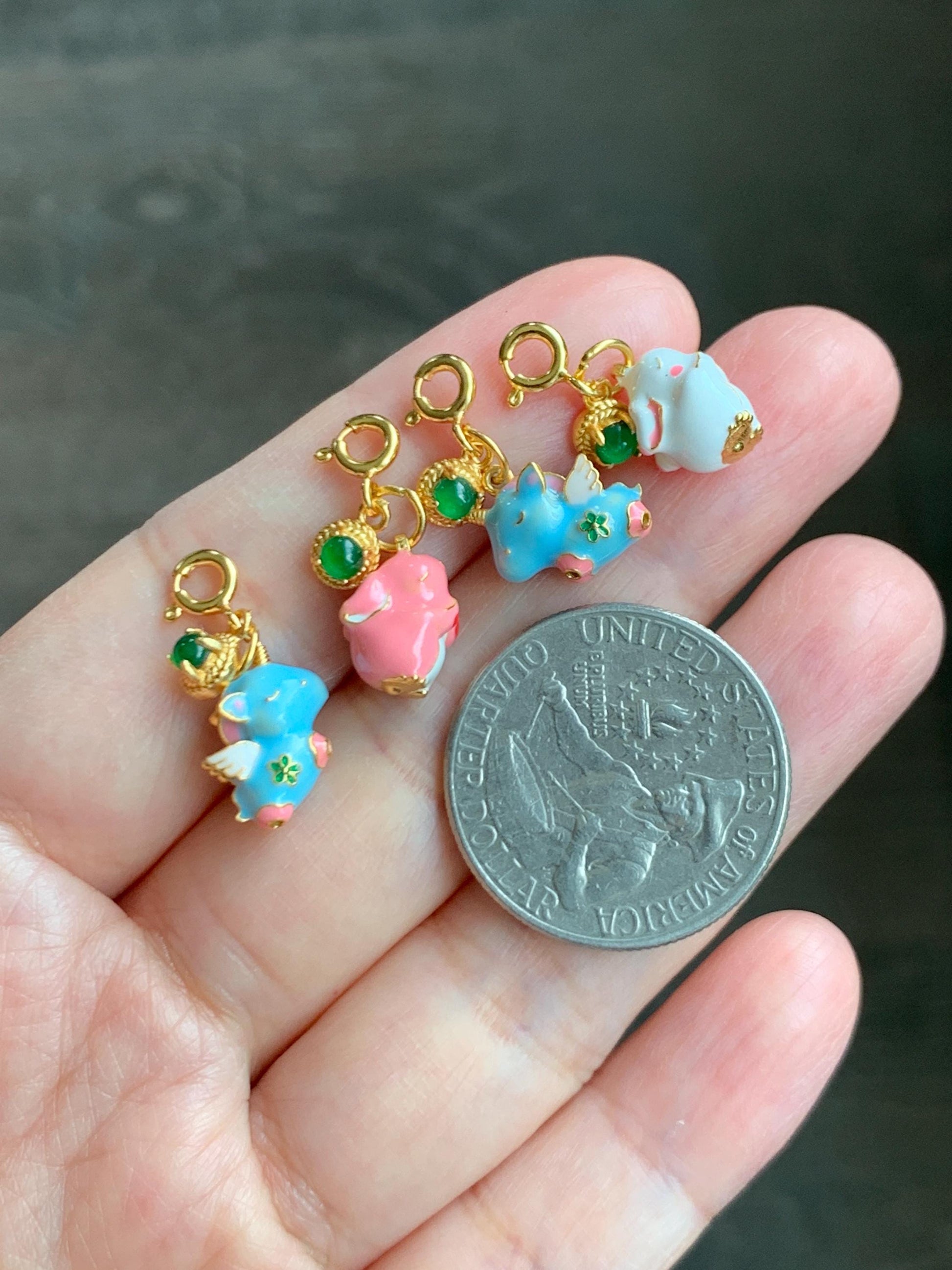 Natural Grade A Guatemalan Icy Translucent Vibrant Green Jade Jadeite Enamel Petite Rabbit or Unicorn Charm Pendant Sterling Silver WLDL44-A