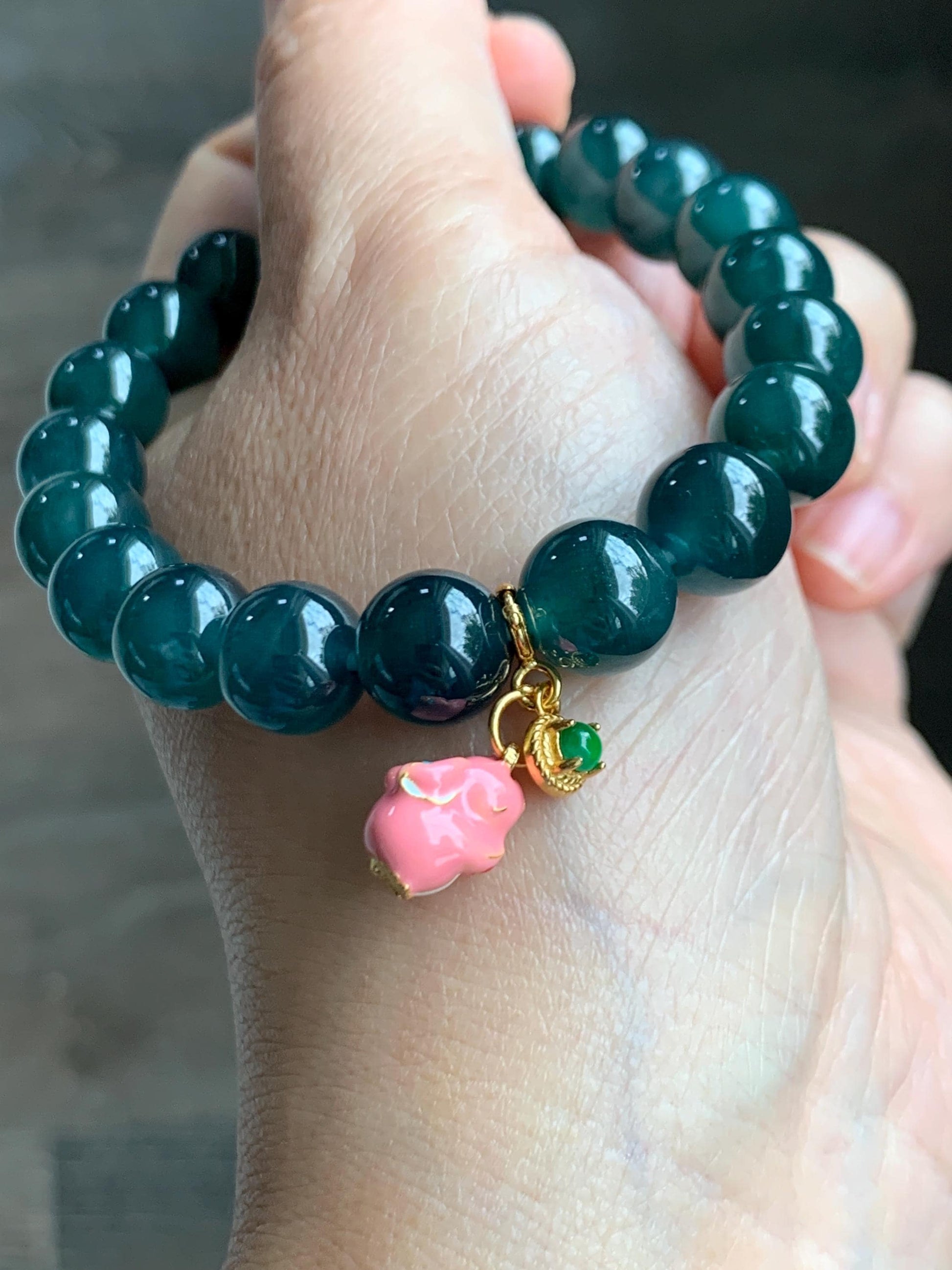 Natural Grade A Guatemalan Icy Translucent Vibrant Green Jade Jadeite Enamel Petite Rabbit or Unicorn Charm Pendant Sterling Silver WLDL44-A