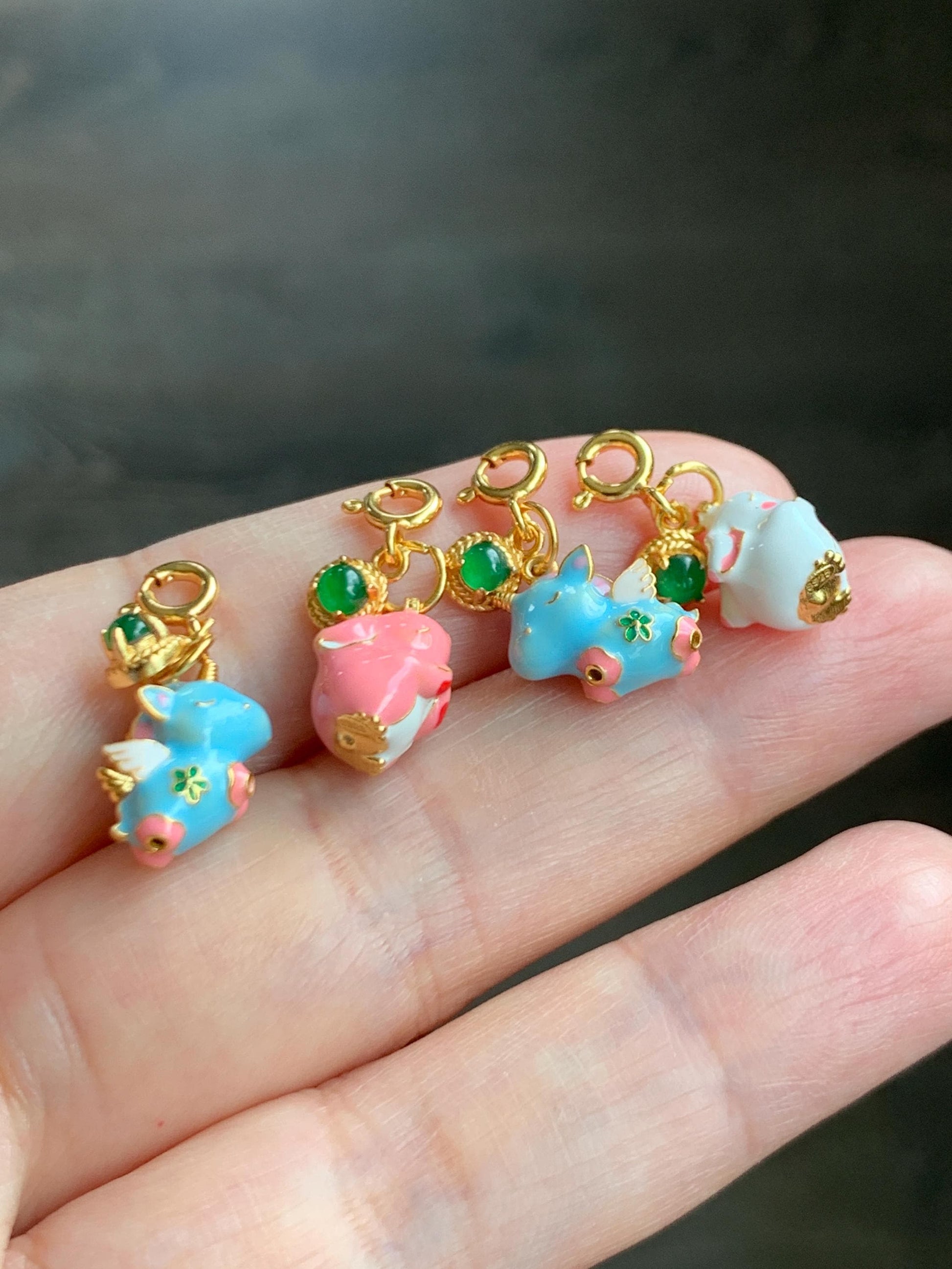 Natural Grade A Guatemalan Icy Translucent Vibrant Green Jade Jadeite Enamel Petite Rabbit or Unicorn Charm Pendant Sterling Silver WLDL44-A