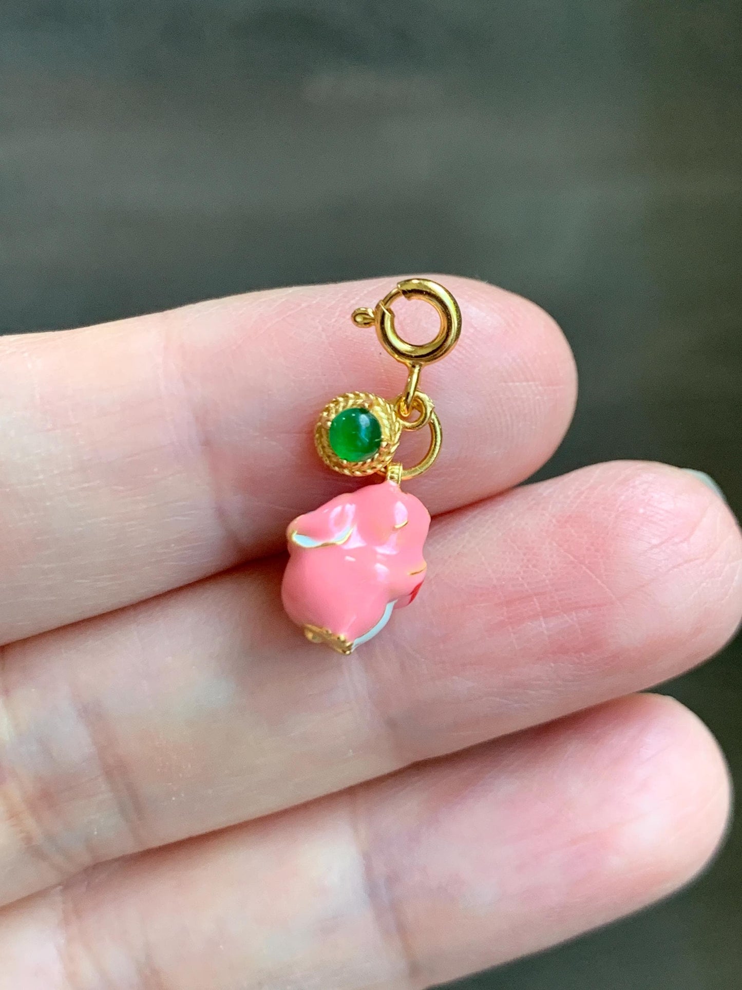 Natural Grade A Guatemalan Icy Translucent Vibrant Green Jade Jadeite Enamel Petite Rabbit or Unicorn Charm Pendant Sterling Silver WLDL44-A