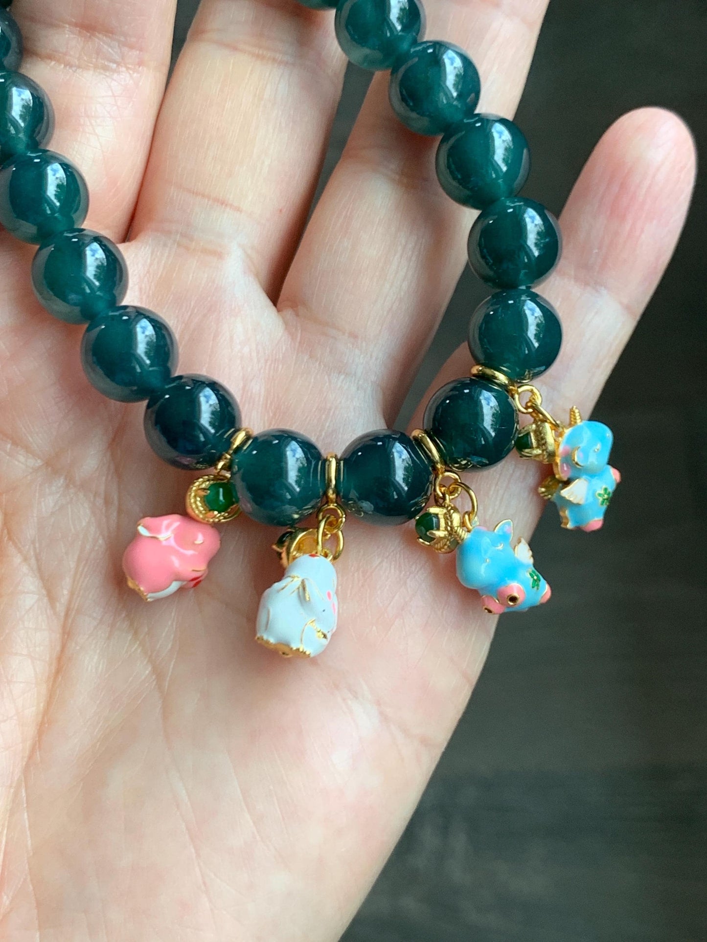 Natural Grade A Guatemalan Icy Translucent Vibrant Green Jade Jadeite Enamel Petite Rabbit or Unicorn Charm Pendant Sterling Silver WLDL44-A